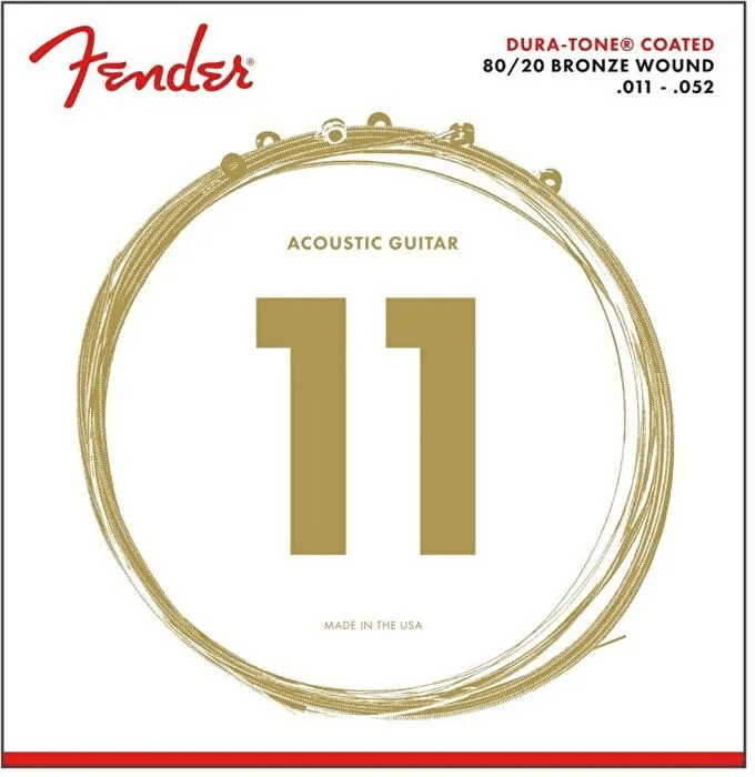 Fender Dura-Tone Coated 80/20 Acoustic Guitar Strings Ball End 880CL Gauges .011-.052 String Sets - Akustik Gitar Teli