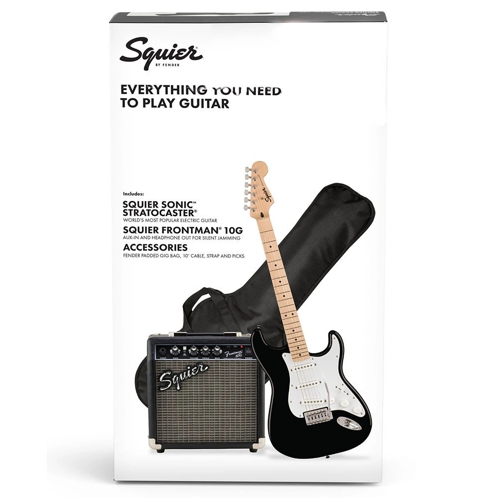 Squier Sonic Stratocaster Black Frontman 10G Amfi Elektro Gitar Seti