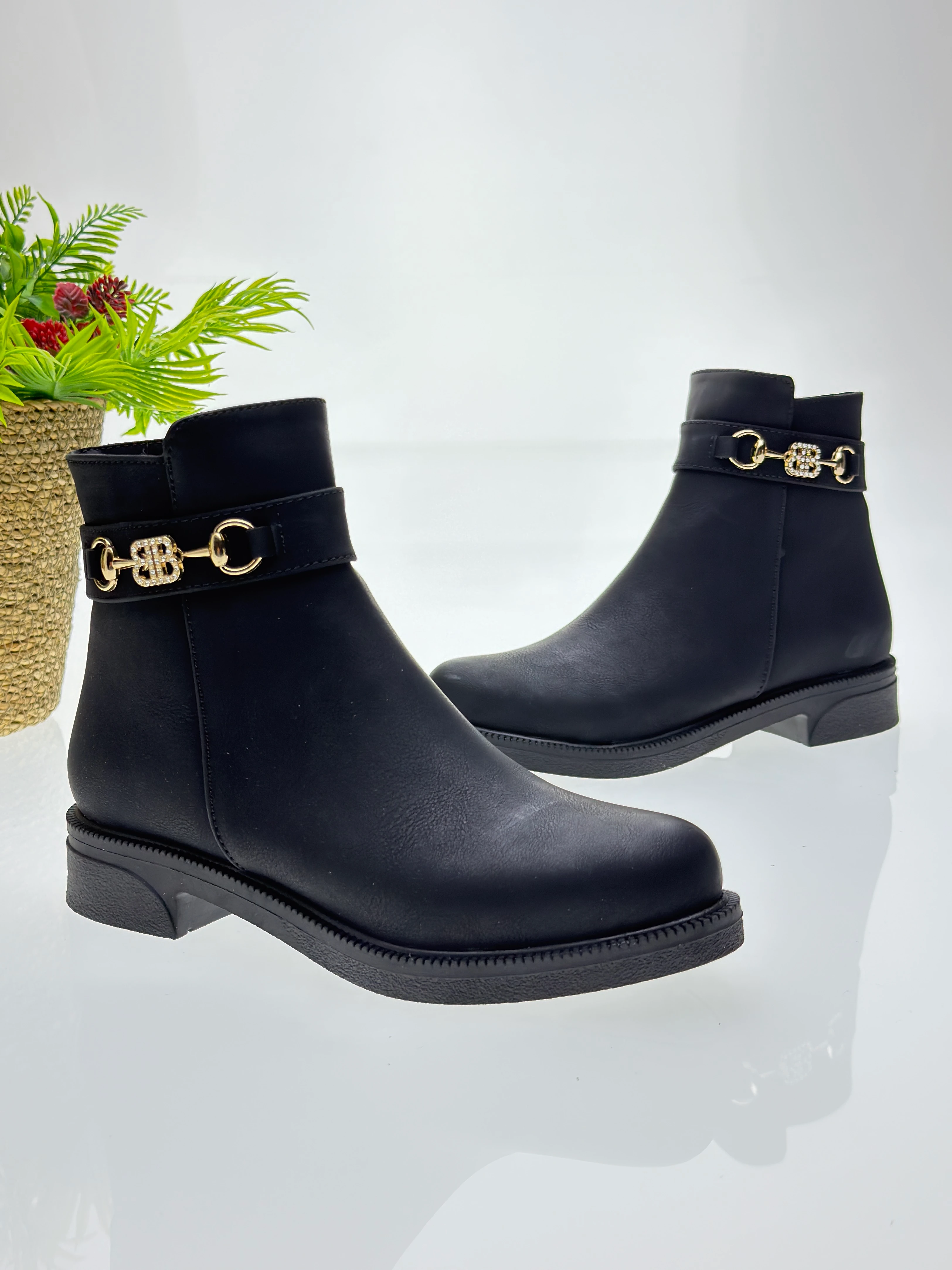 Taşlı Kadın Bot - Siyah Mat