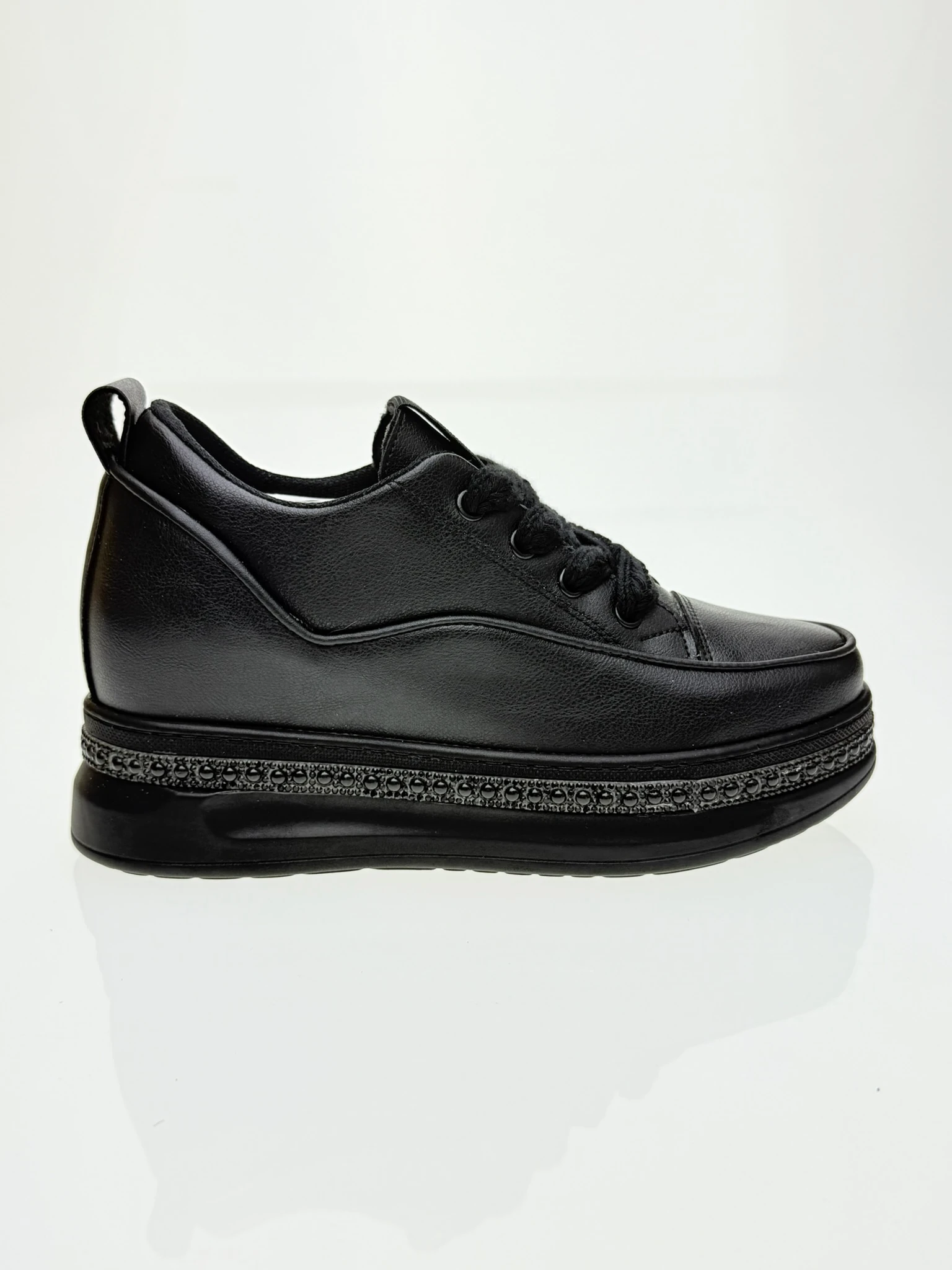 Taşlı Gizli Ökçe Spor - Siyah