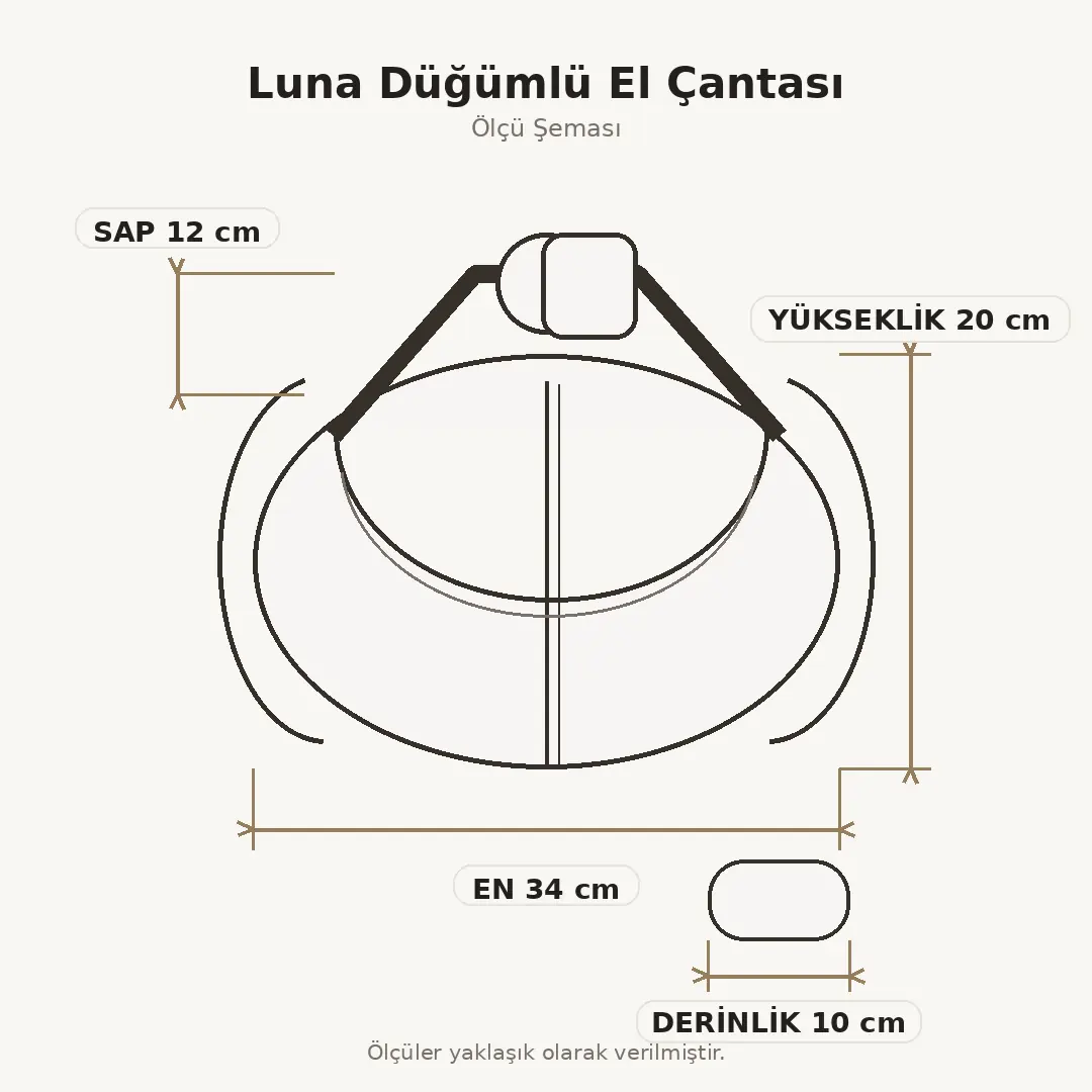 Luna Düğümlü El Çantası Ölçü Şeması