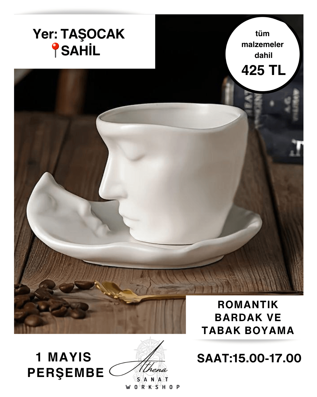 1 Mayıs Perşembe Romantik Bardak ve Tabak Boyama Workshop 