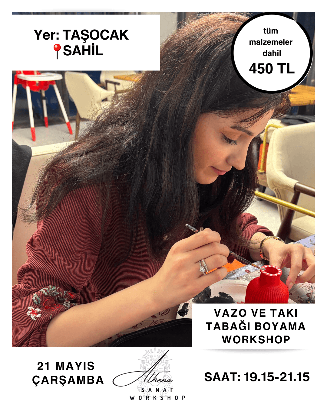 21 Mayıs Çarşamba Vazo ve Takı Tabağı Boyama Workshop 