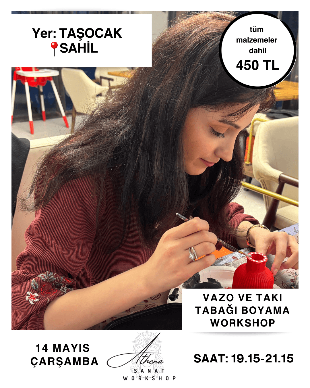 14 Mayıs Çarşamba Vazo ve Takı Tabağı Boyama Workshop 