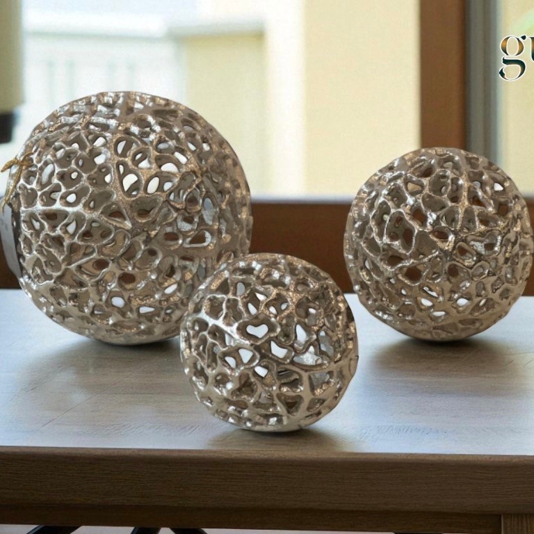 3'lü Döküm Dekoratif Top Gümüş 10-15-21cm