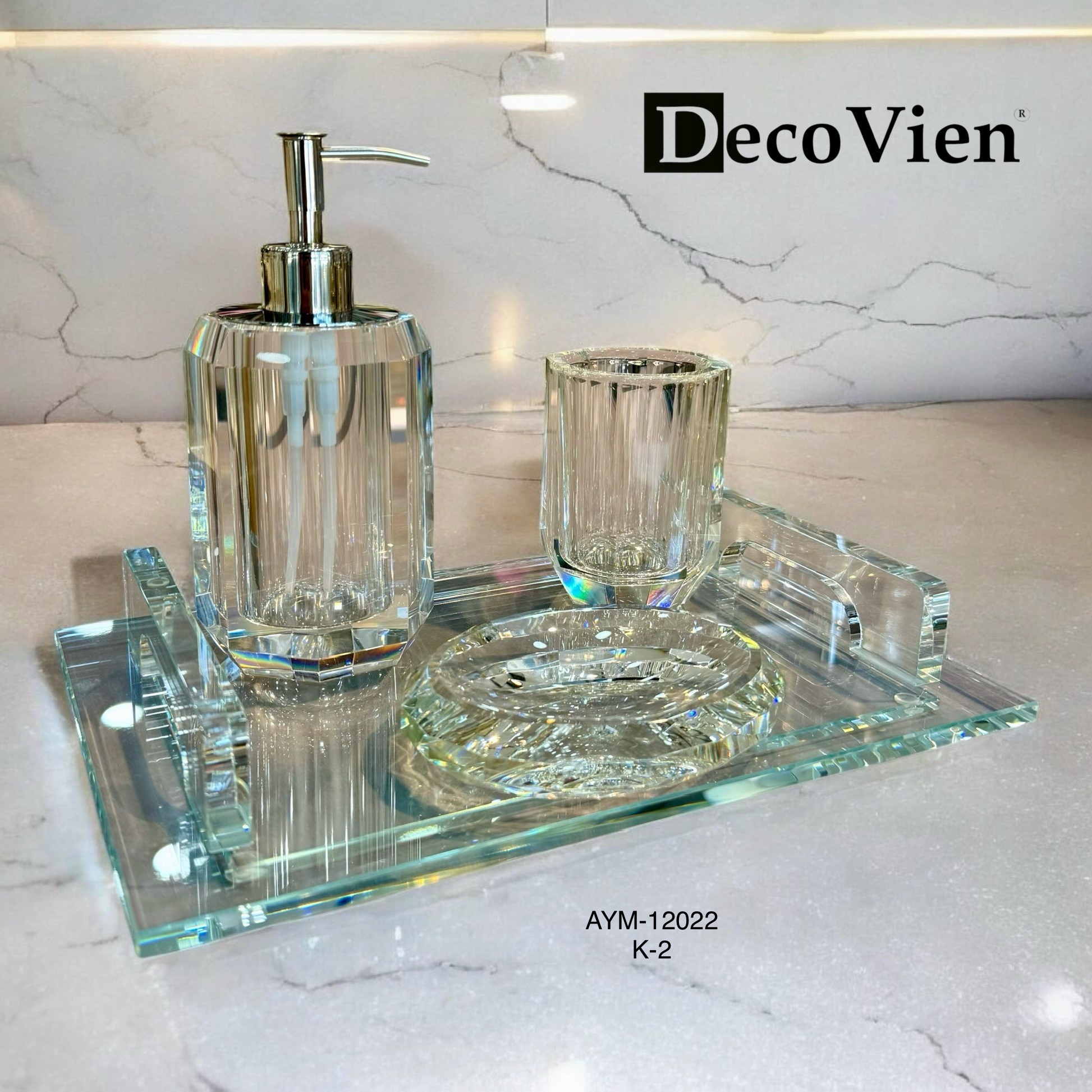 5 Parça Kristal Banyo Seti Şeffaf