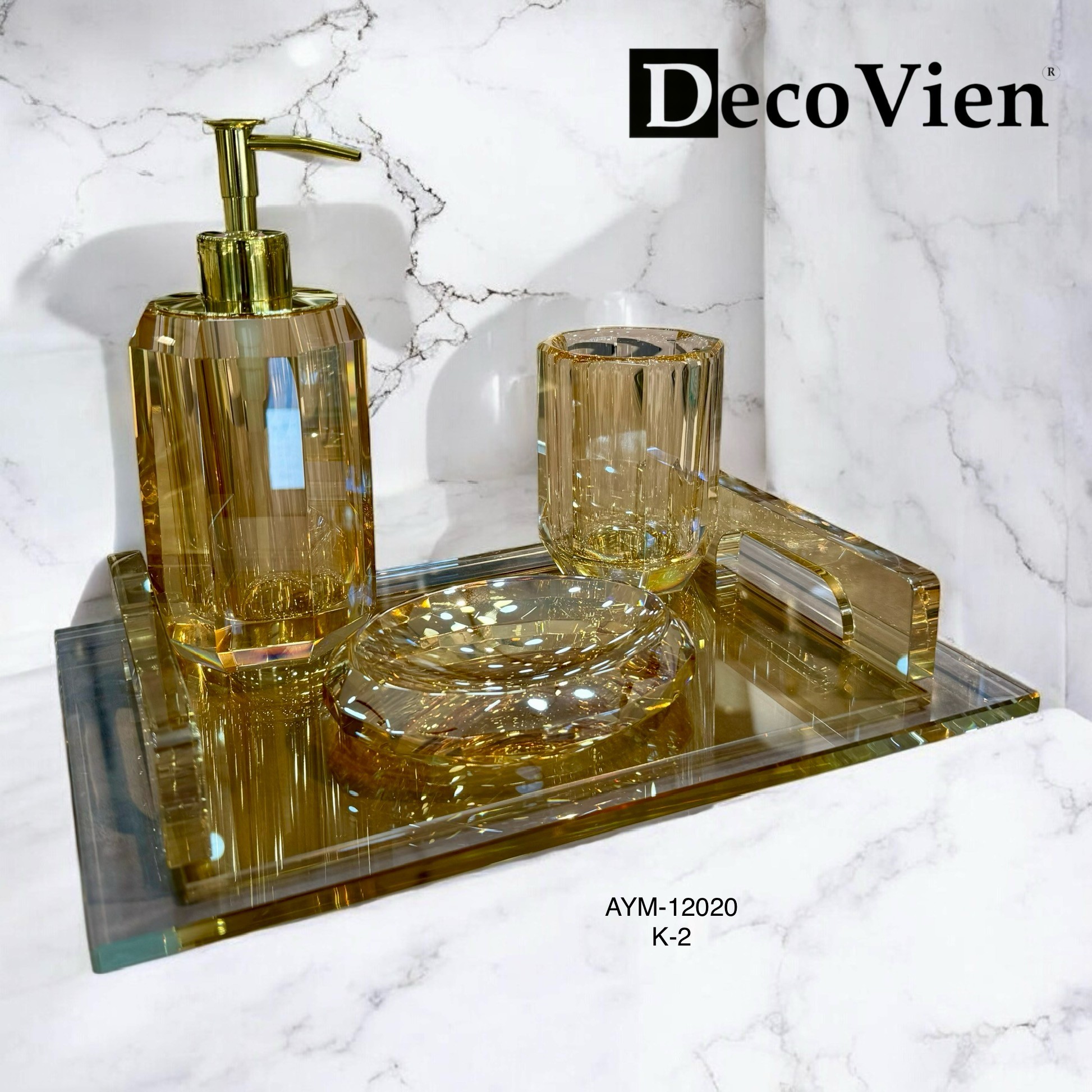 5 Parça Kristal Banyo Seti Gold