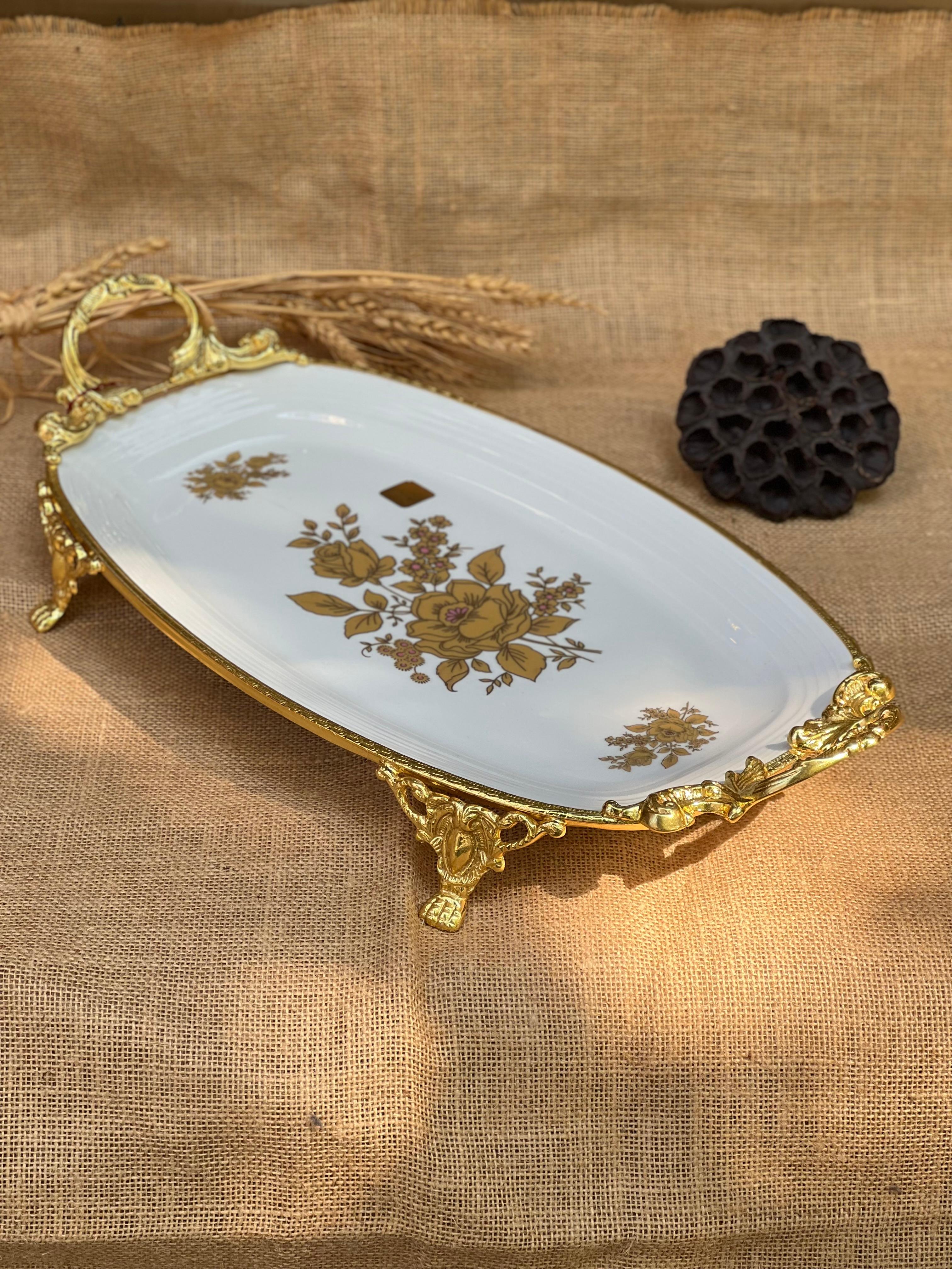 Antique Gold Kulplu Oval Dikdörtgen Tabak 49x24cm