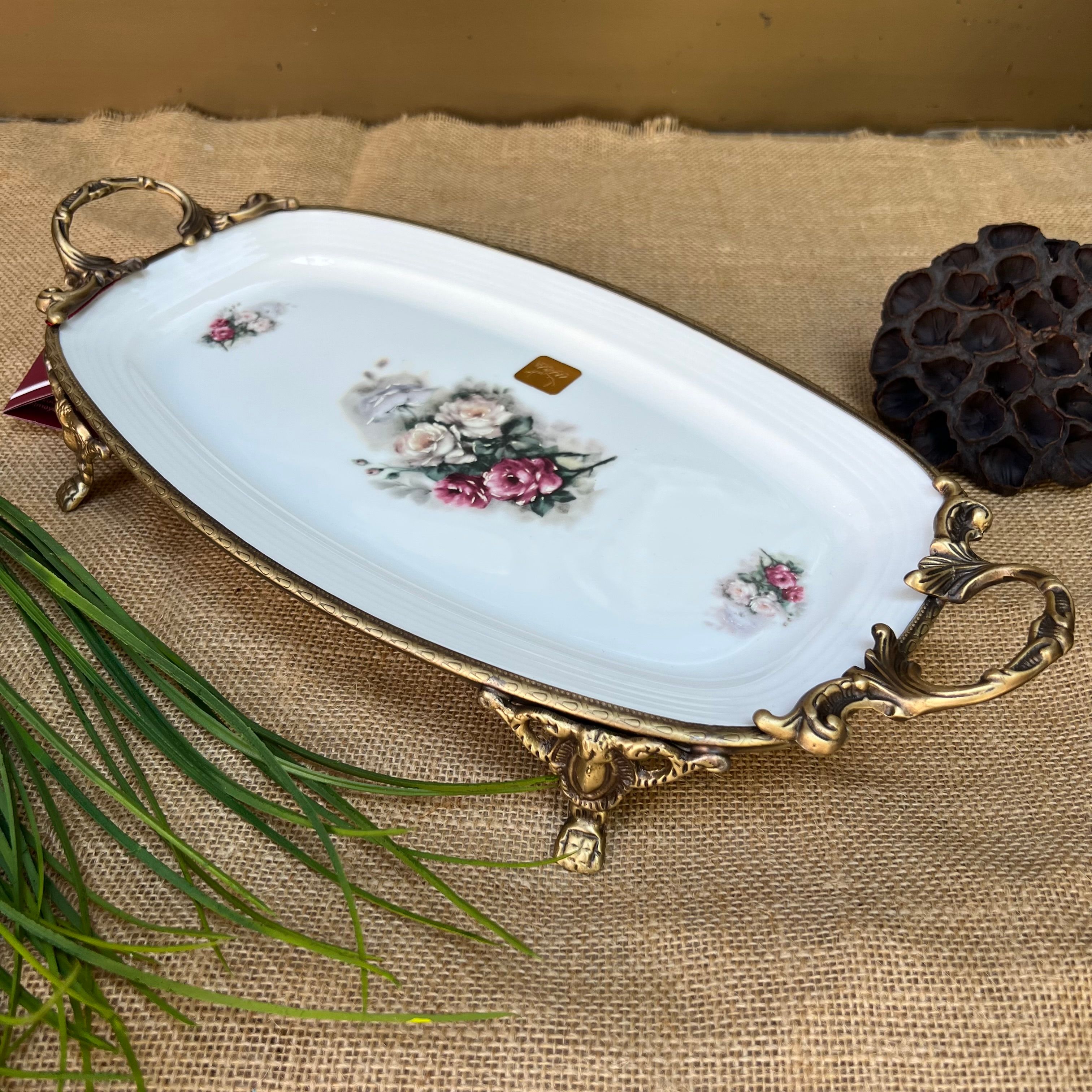 Antique Kulplu Dikdörtgen Tabak 39x19cm
