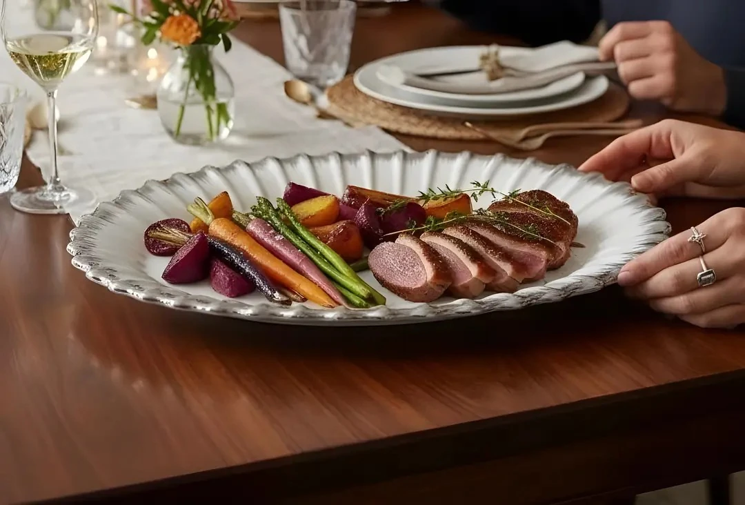 Line Silver Oval Sunum Tabak 39*27cm