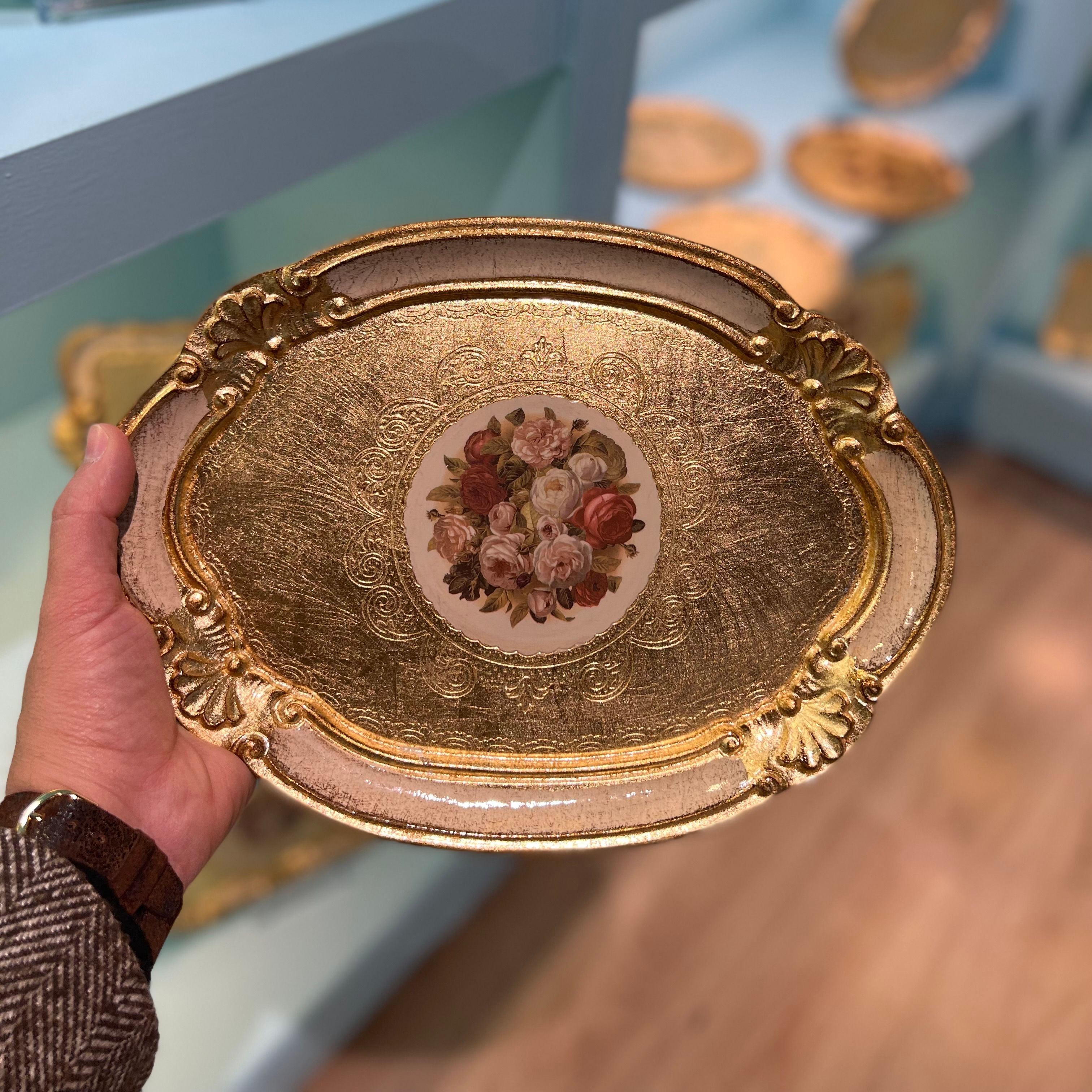 Orijinal İtalyan Gülağacı Oval Tepsi Krem 30x21cm