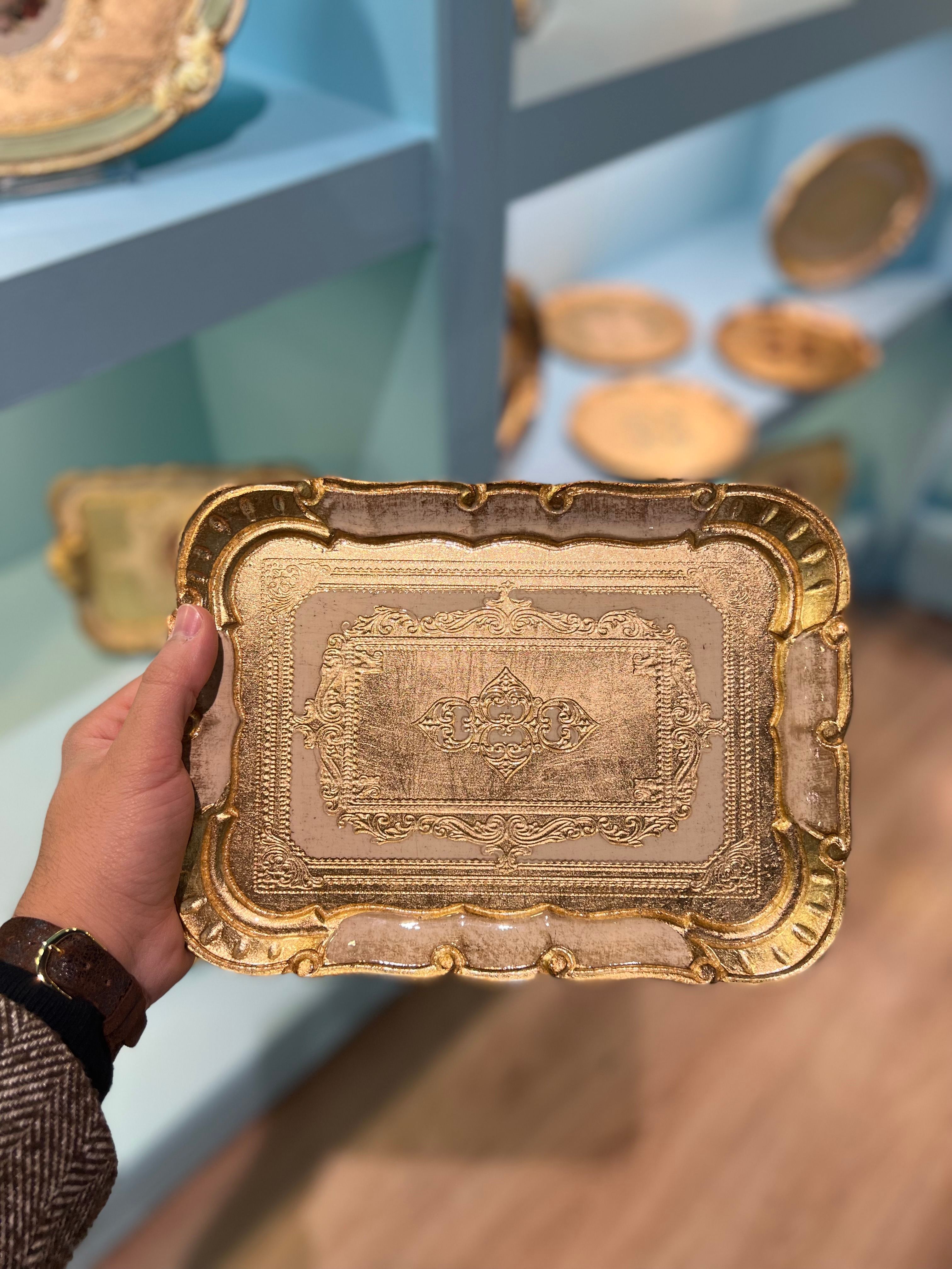 Orijinal İtalyan Gülağacı Dikdörtgen Tepsi Krem 26x19cm