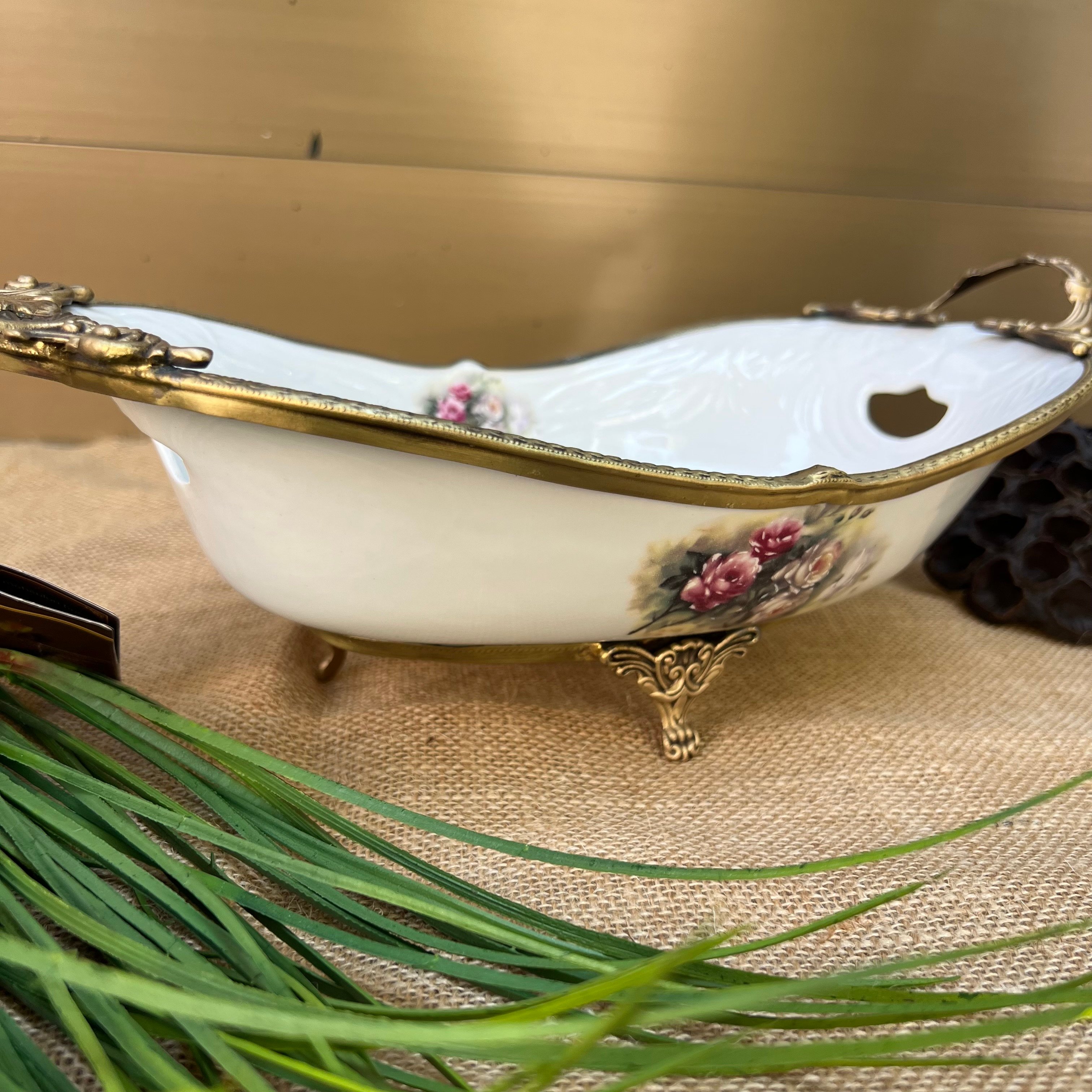 Antique Kulplu Oval Tabak 36x18cm