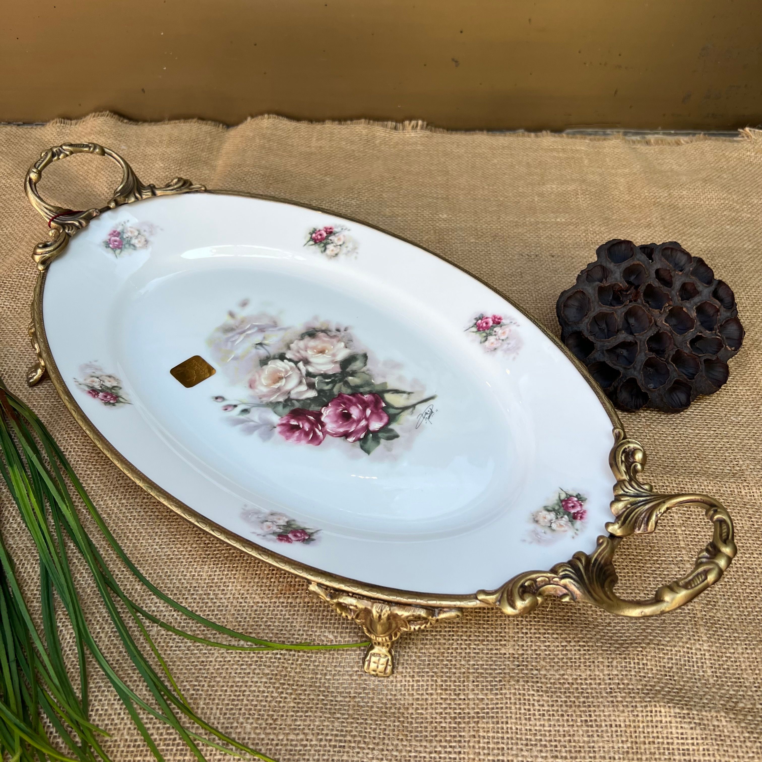 Antique Kulplu Oval İtalyan Tabak 46x23cm