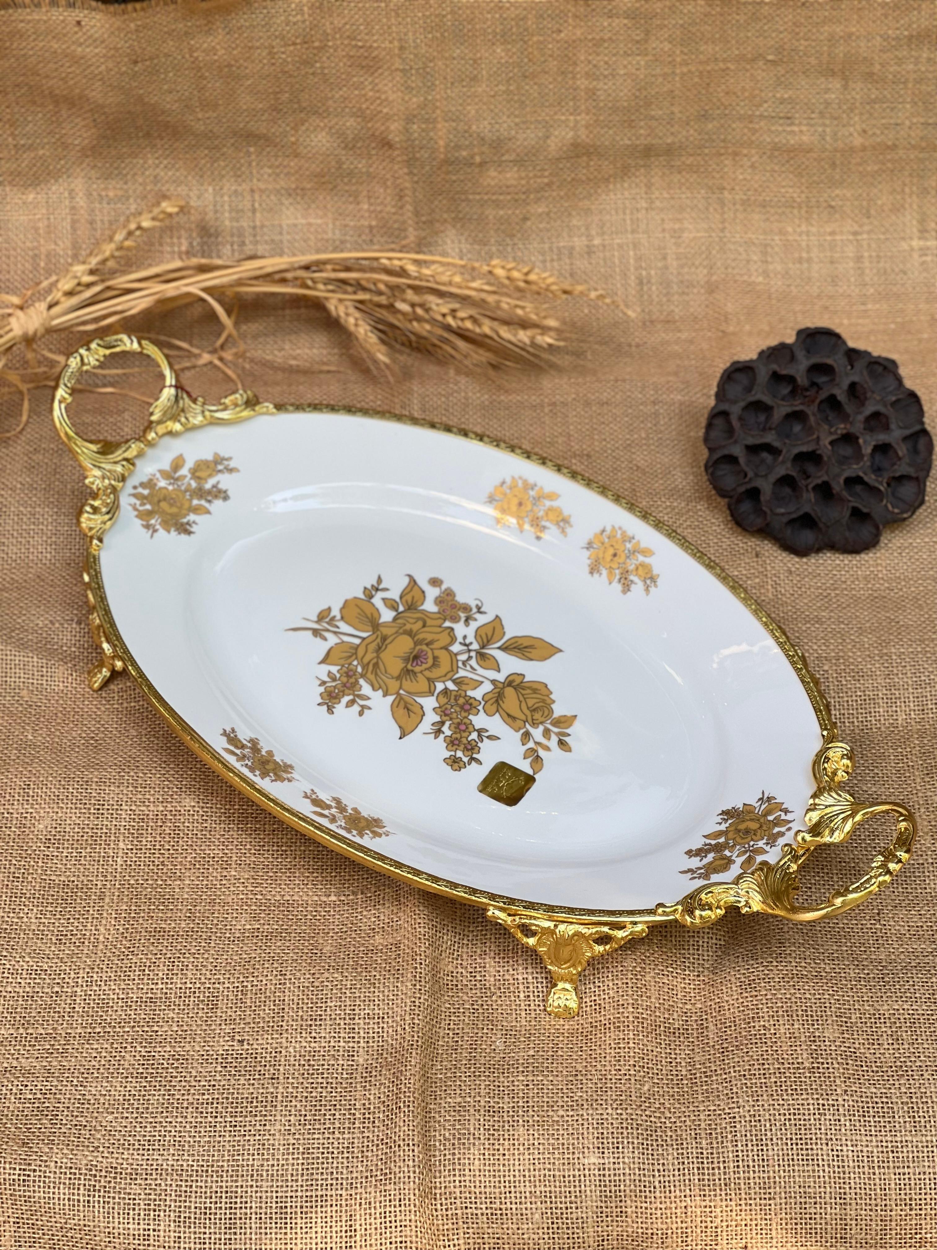 Antique Kulplu Oval İtalyan Tabak 38cm