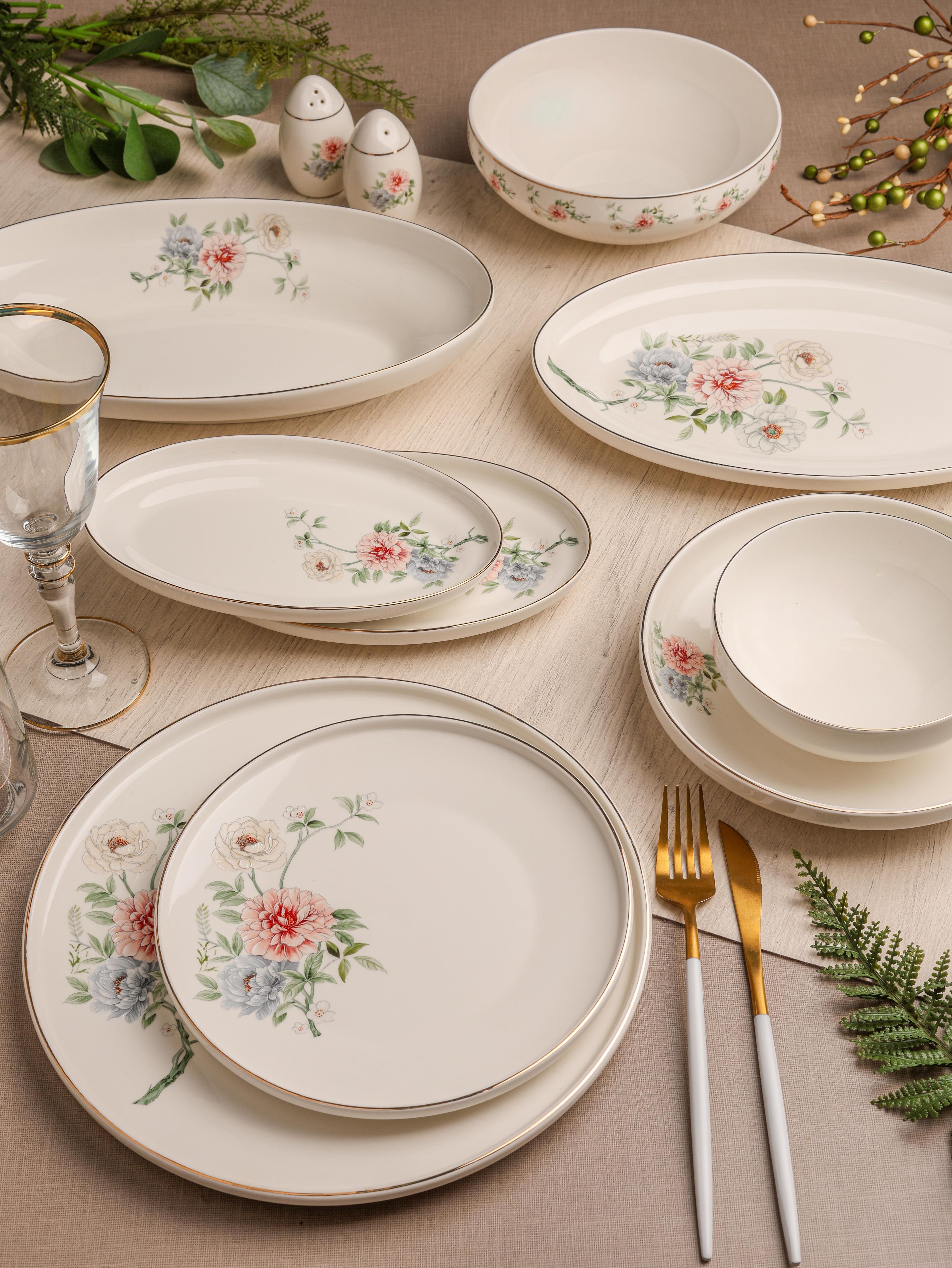 Bone Porselen Clodia 55 Parça Çiçekli̇ Yemek Takımı
