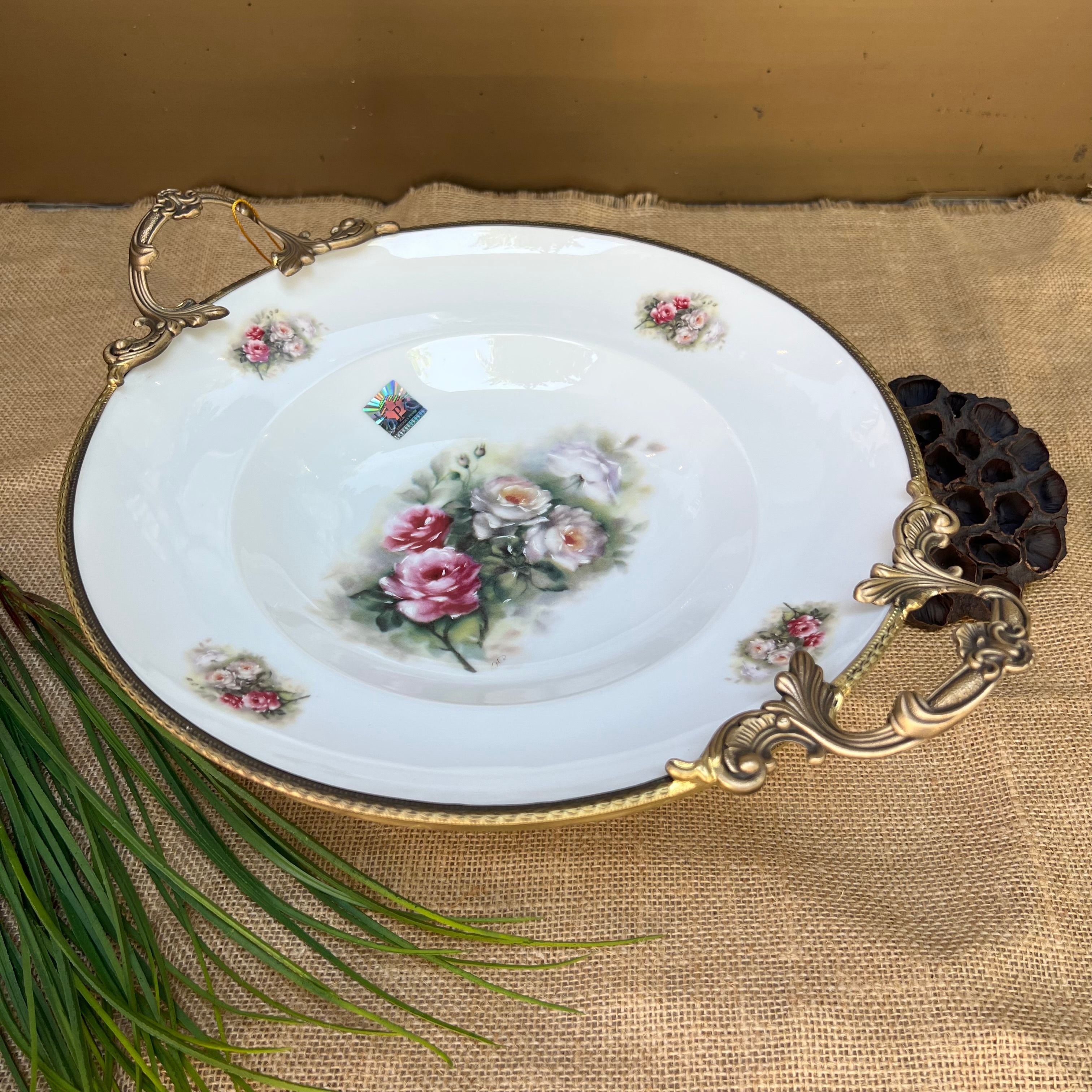 Antique Kulplu Yuvarlak Sunum Tabak 37x30cm