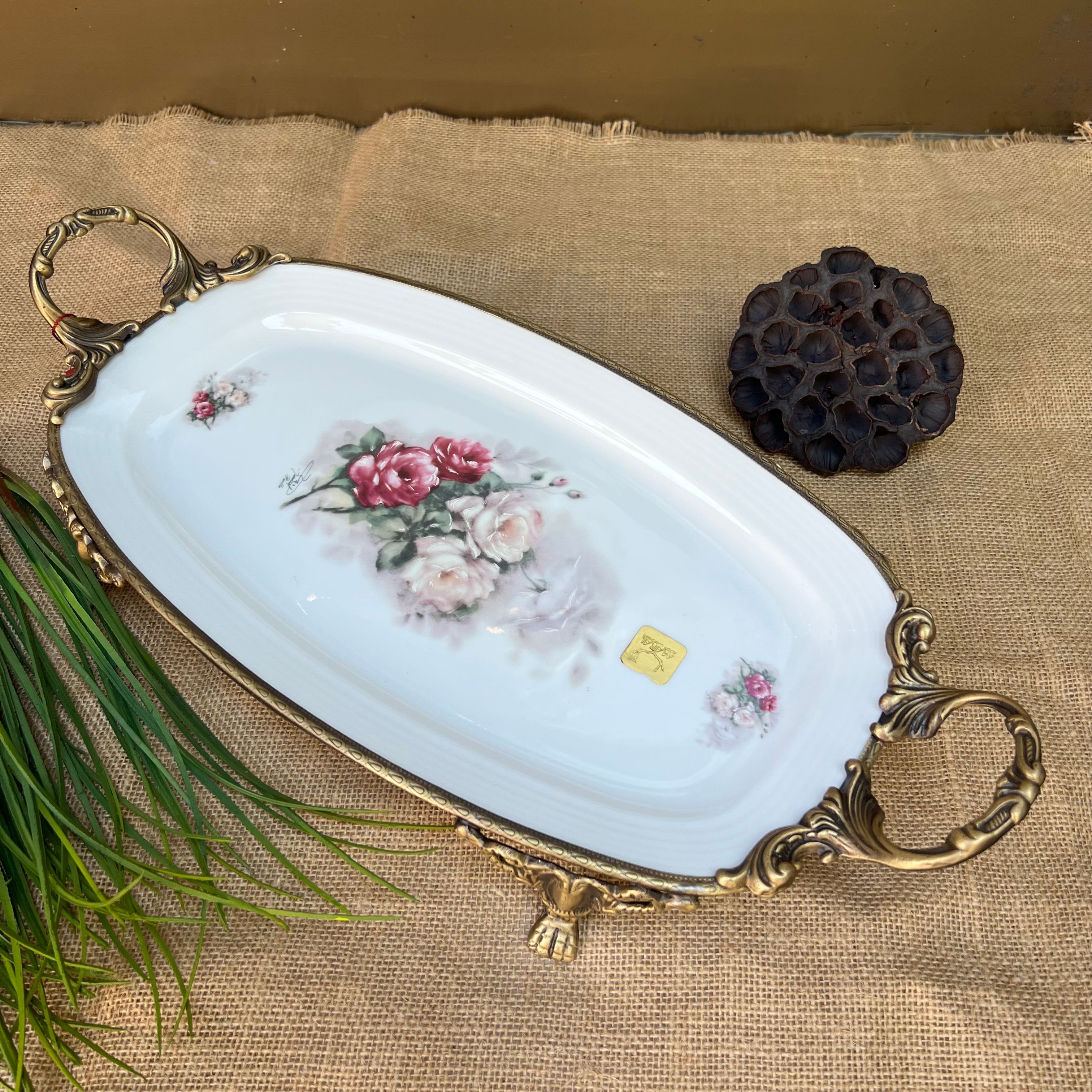 Antique Kulplu Dikdörtgen Tabak 45x21cm