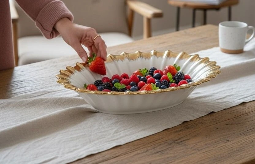 Line Gold Oval Derin Sunum Tabak 30*24cm