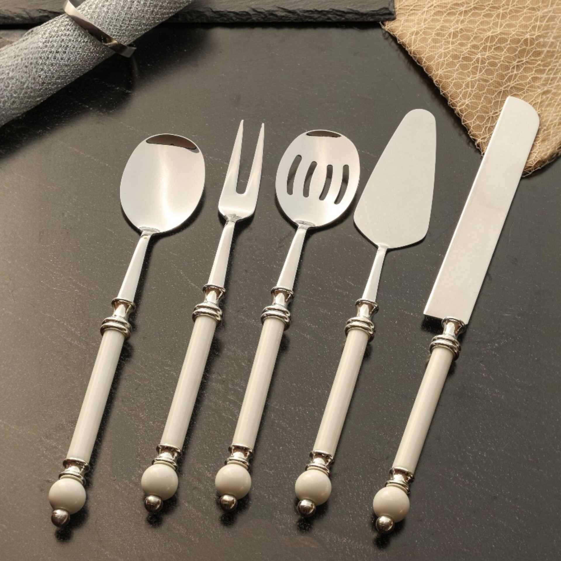 Knob Gümüş 5 Parça Servis Seti