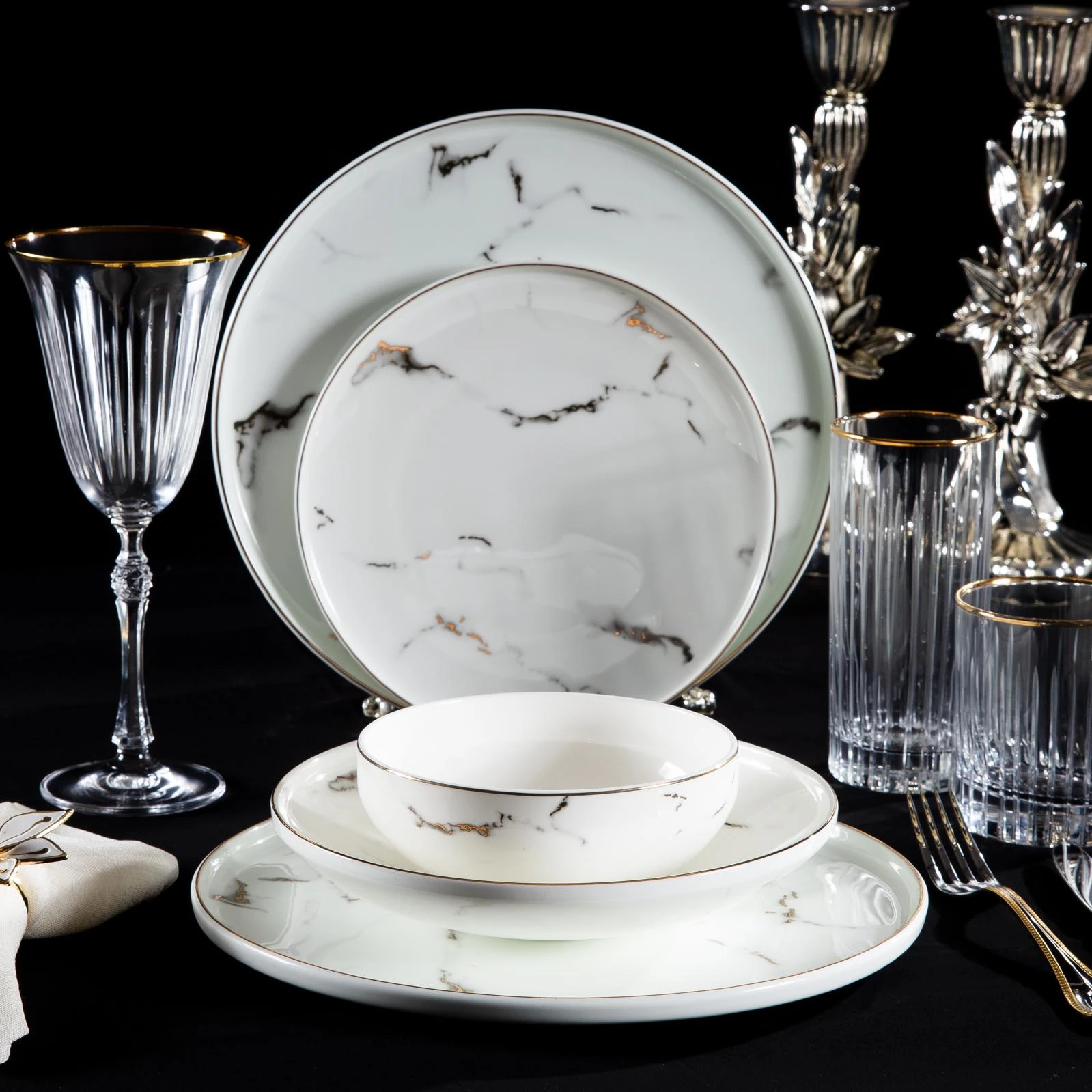 24 Parça Marble Gold Yemek Takımı