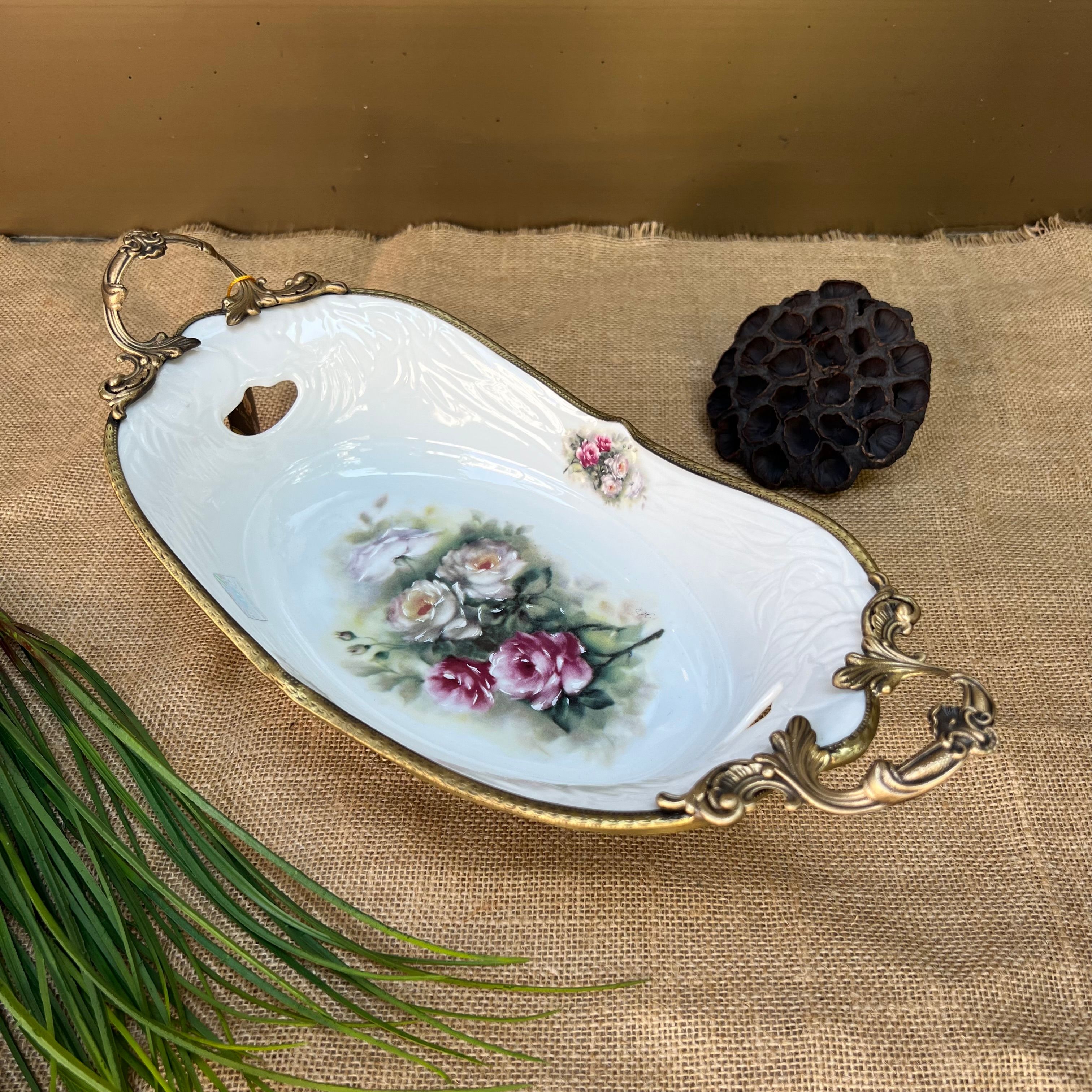 Antique Kulplu Oval Tabak 36x18cm