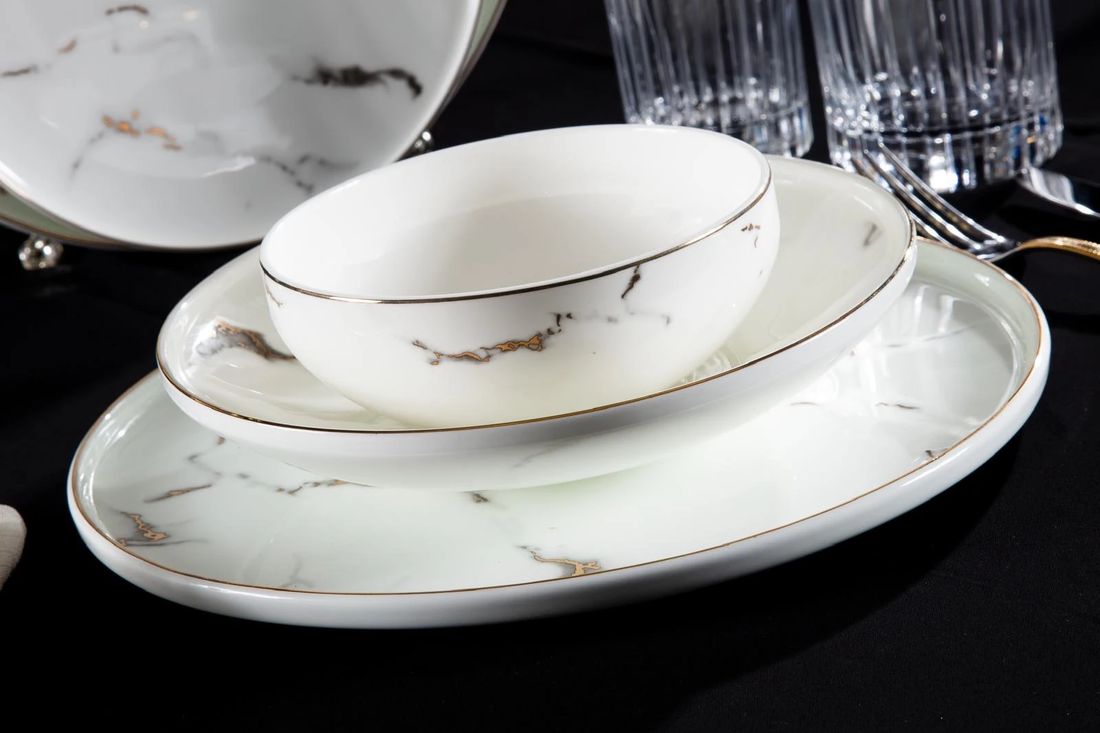 24 Parça Marble Gold Yemek Takımı