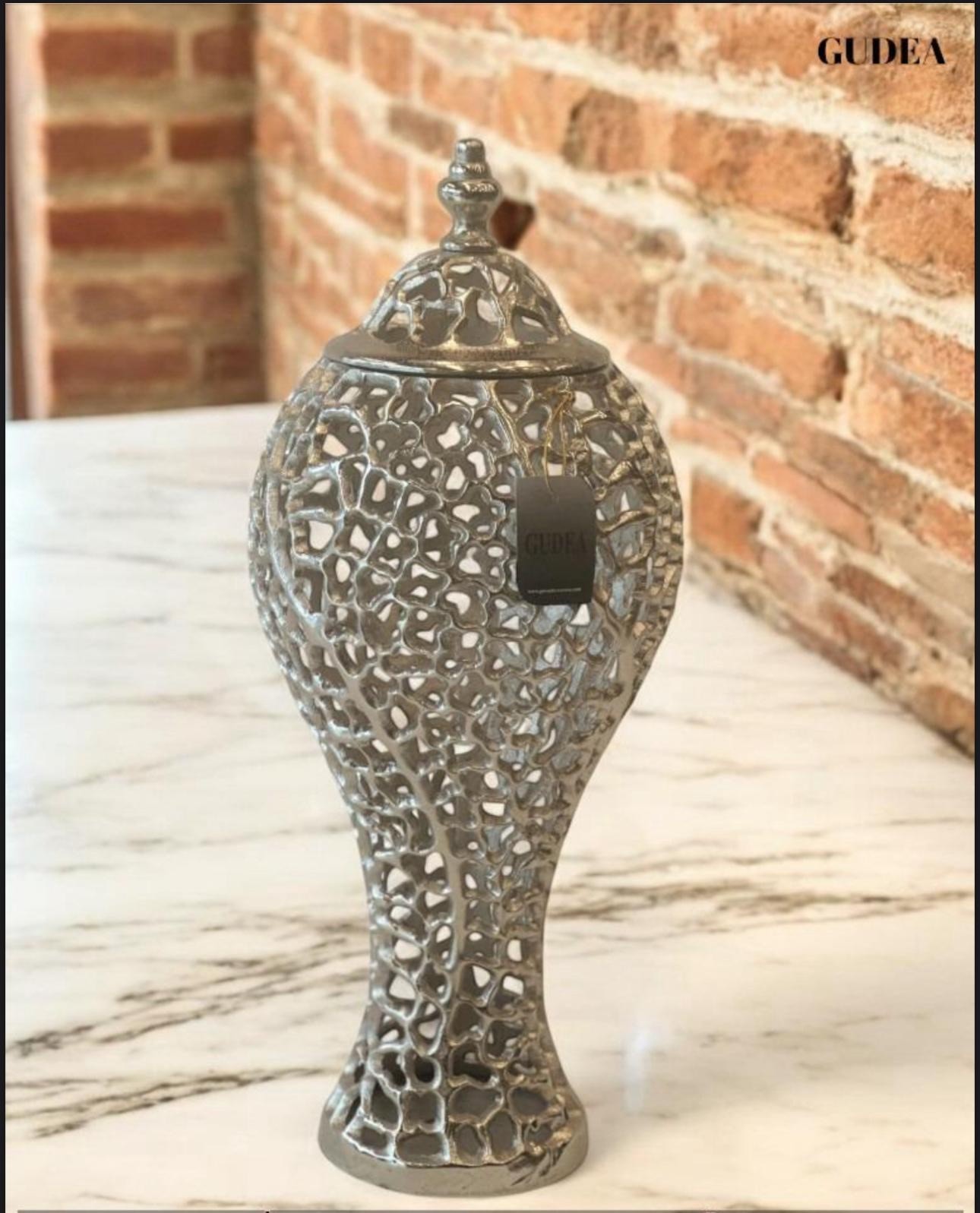 Almeda Brass Döküm Dekoratif Küp Gümüş 52cm