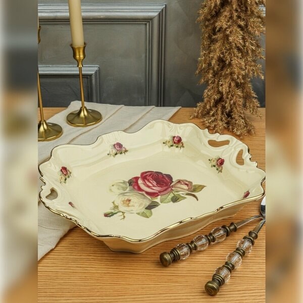 ROSE 36 CM DİKDÖRTGEN KULPLU SUNUM TABAK