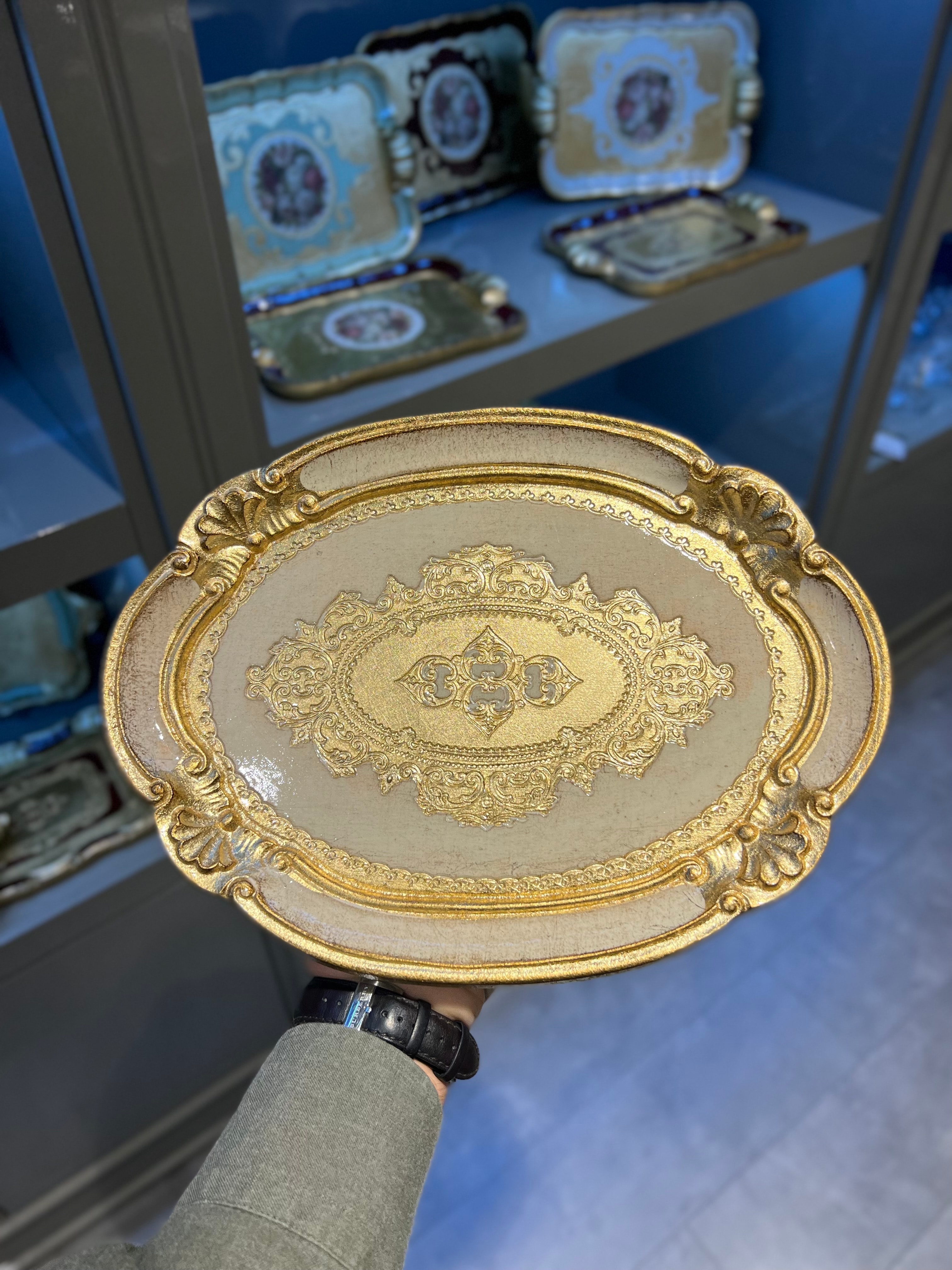 Orijinal İtalyan Gülağacı Oval Tepsi Sage 30x22cm Tek Kişilik