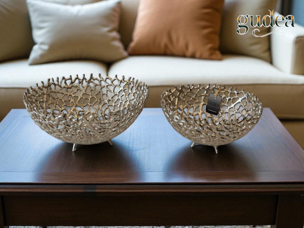 2'li Döküm Dekoratif Tabak Gümüş 25x11cm - 36x14cm