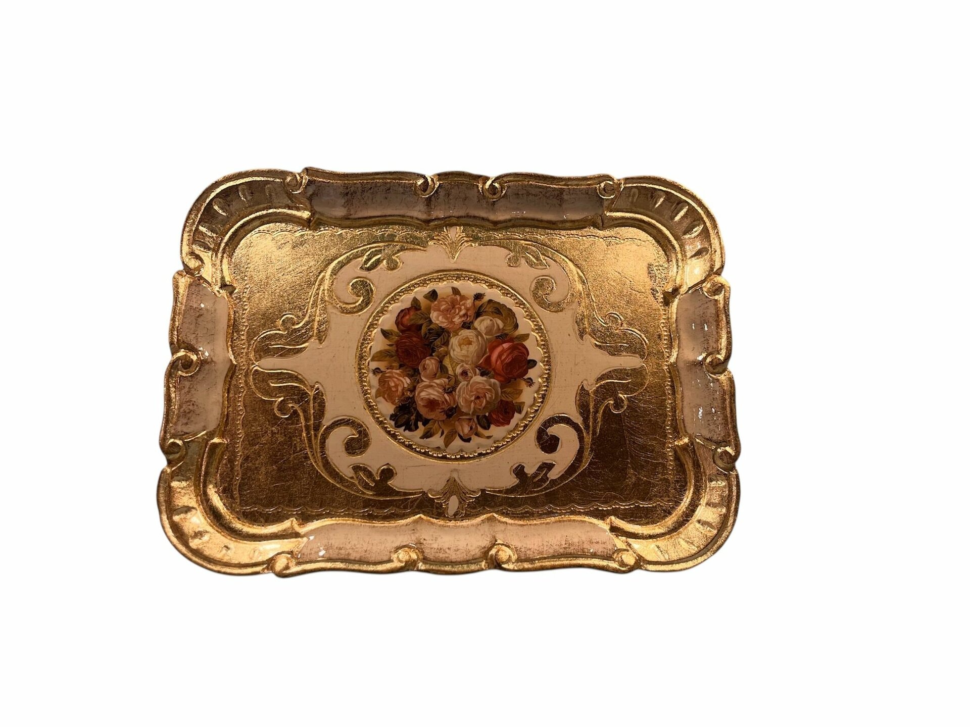 Orijinal İtalyan Gülağacı Dikdörtgen Tepsi Krem 26x19cm Tek Kişilik