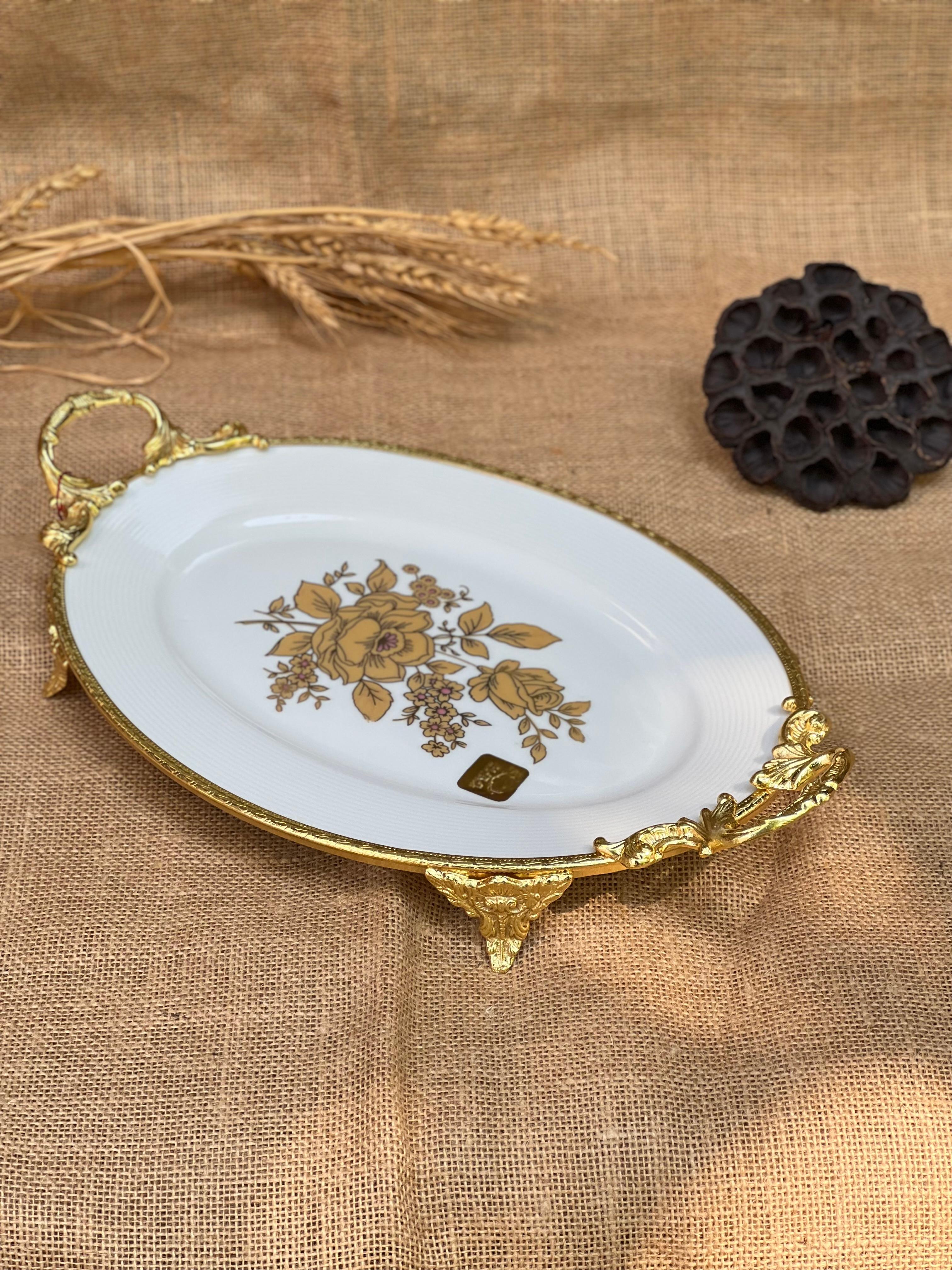 Antique Kulplu Oval İtalyan Tabak 30cm
