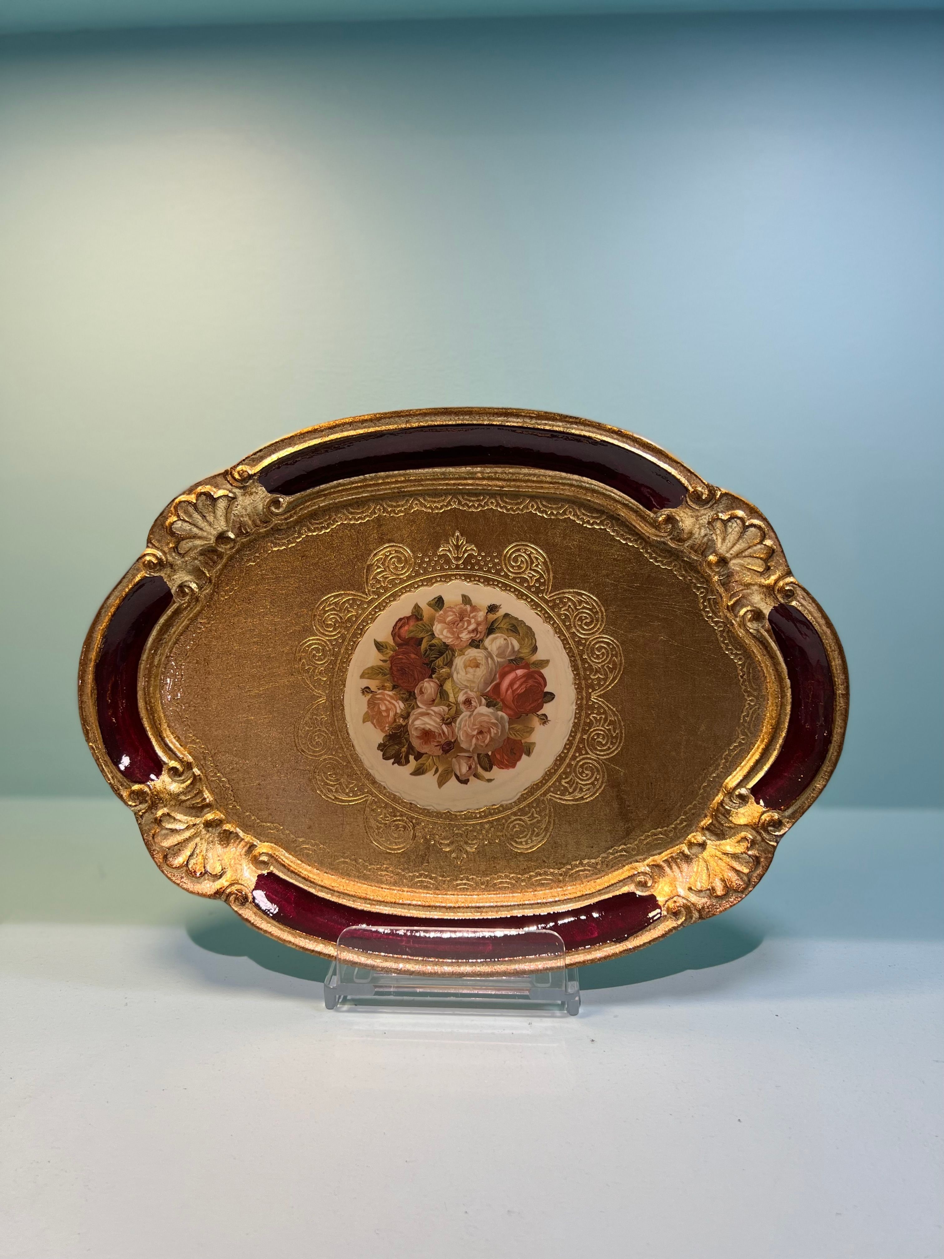 Orijinal İtalyan Gülağacı Oval Tepsi Bordo 30x21cm