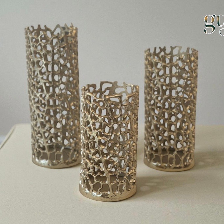3'lü Döküm Şamdan Gold 23-30-35cm