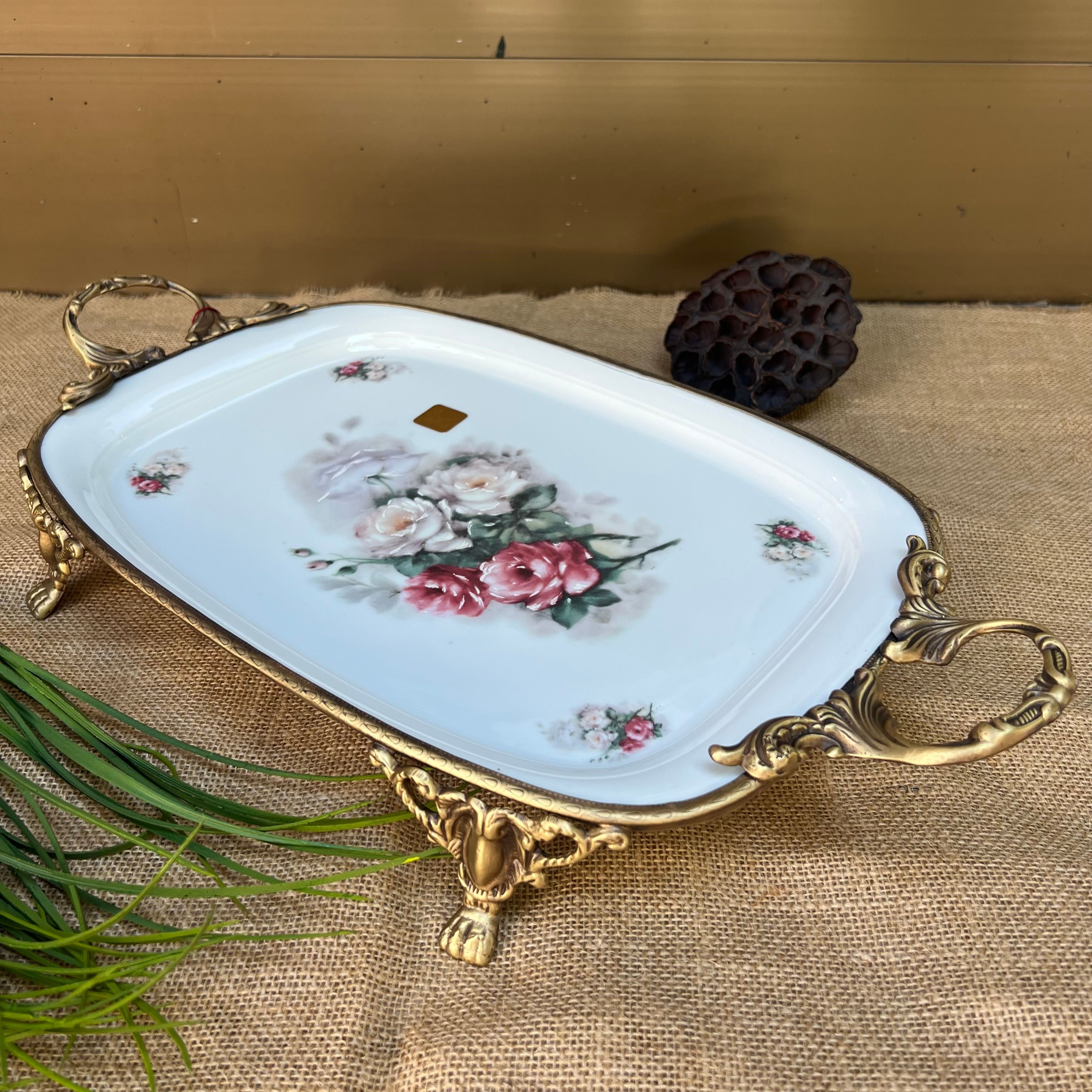 Antique Kulplu Dikdörtgen Tabak 47x24 cm
