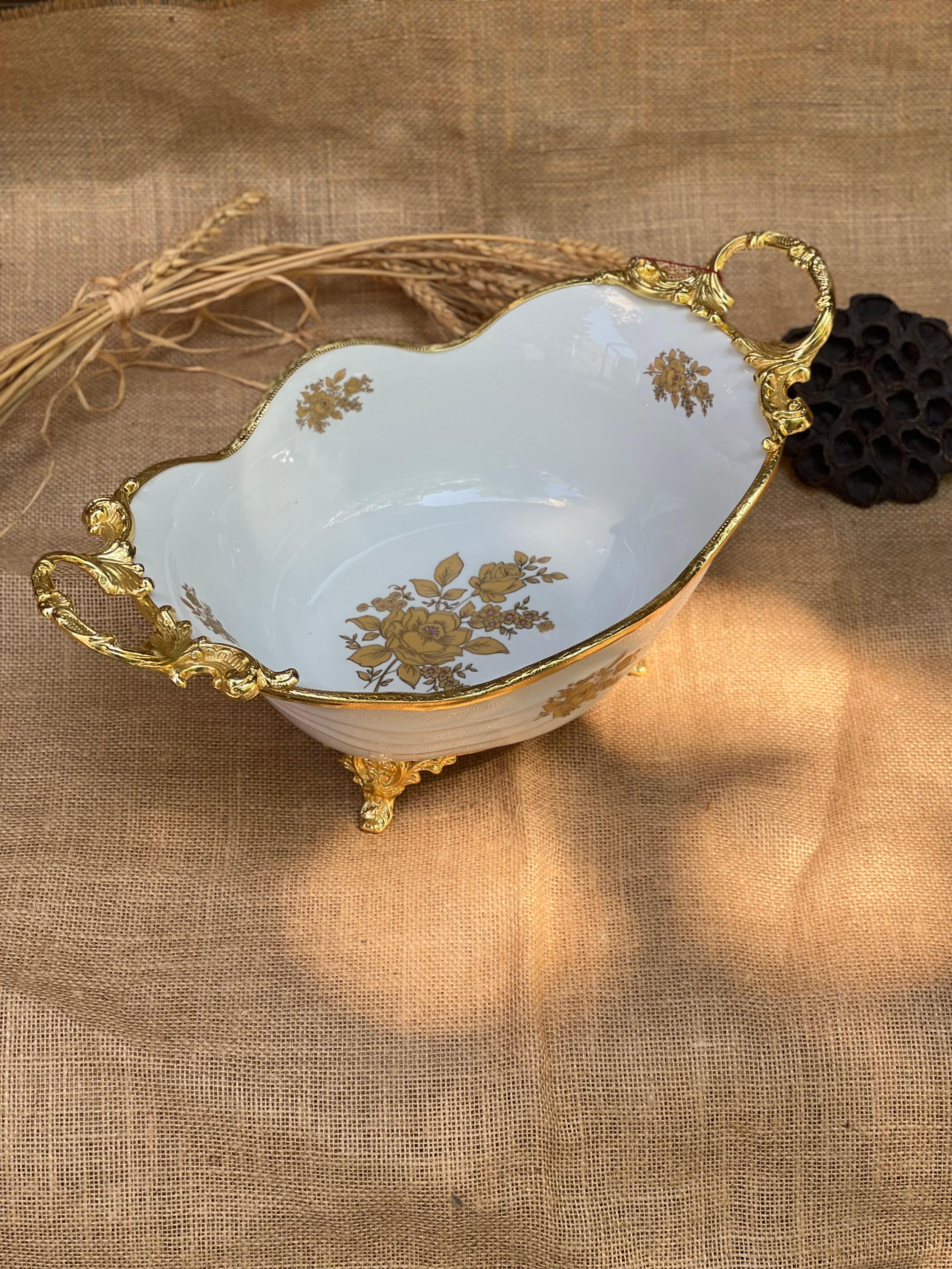 Antique Gold Kulplu Oval Ava Kase Büyük 45x23cm