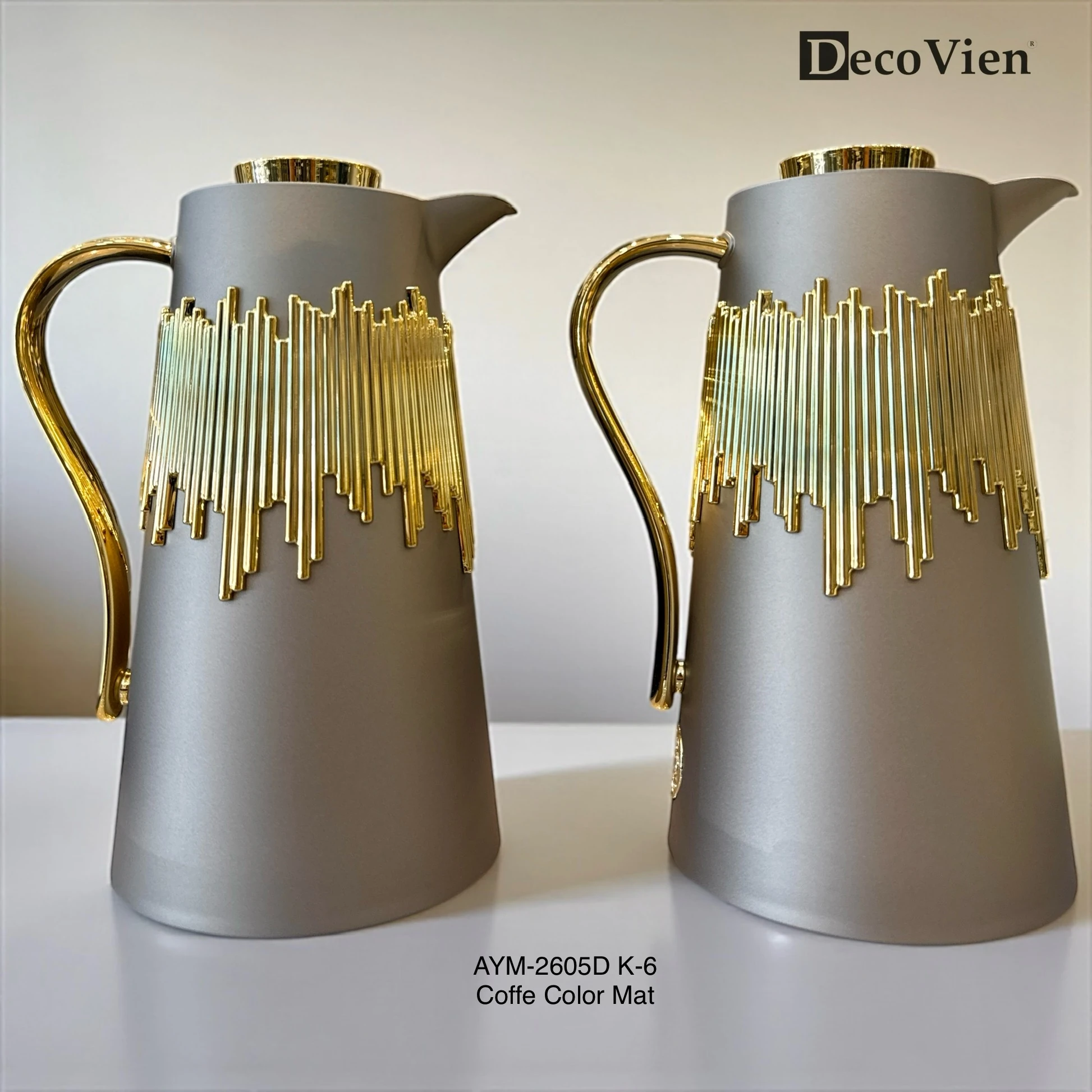 Lüks Termos 2'Li Set Kahve Gold Detaylı