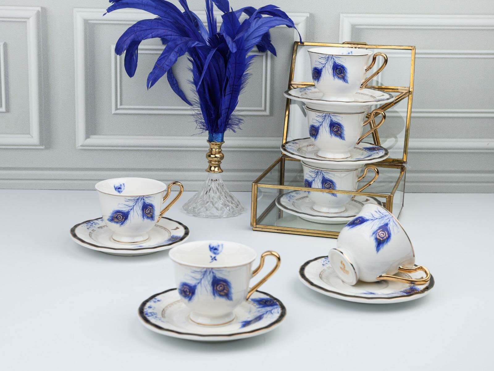 Paulina 6 Kişilik Kahve Fincan Takımı (Tüy Model)