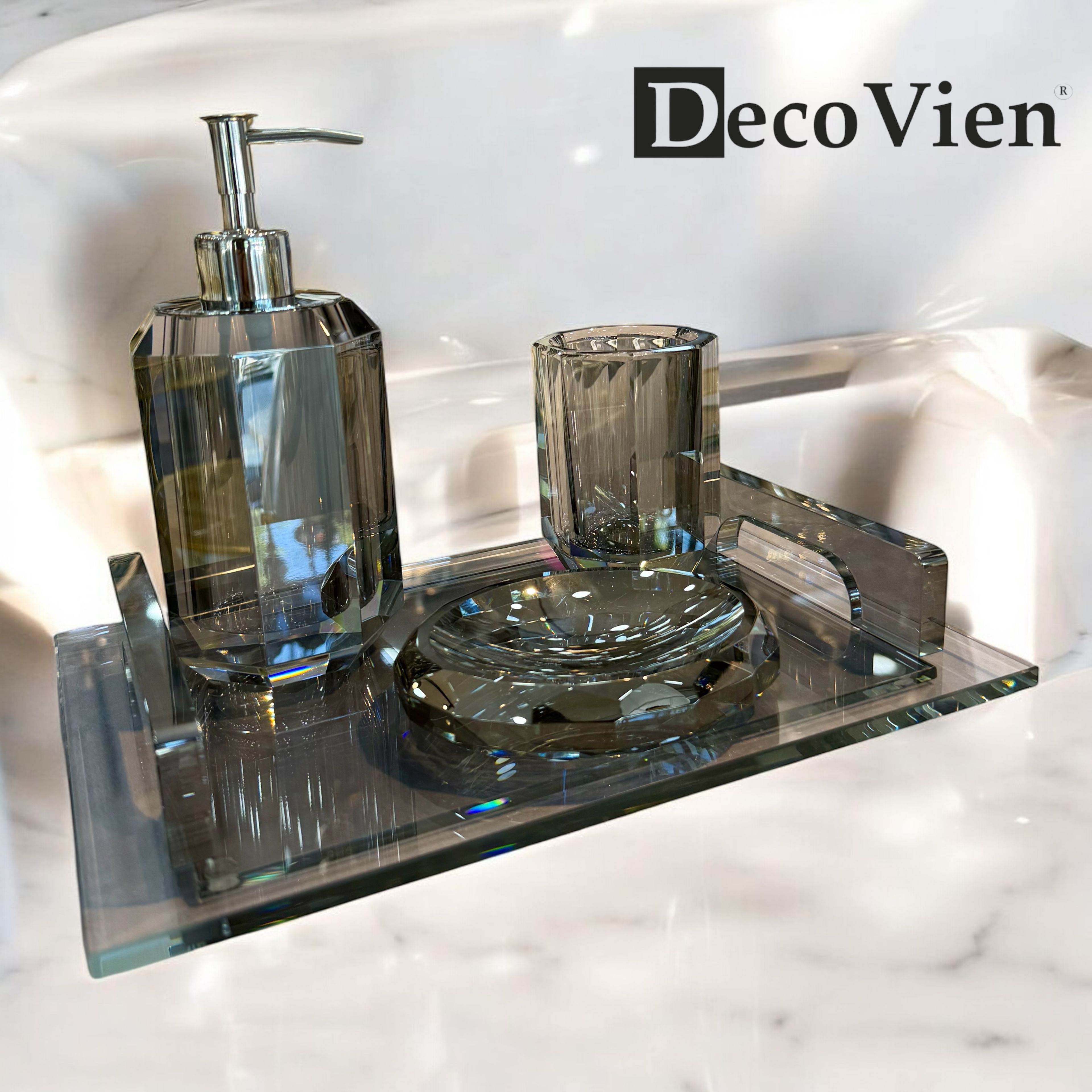 4 Parça Kristal Banyo Seti Füme