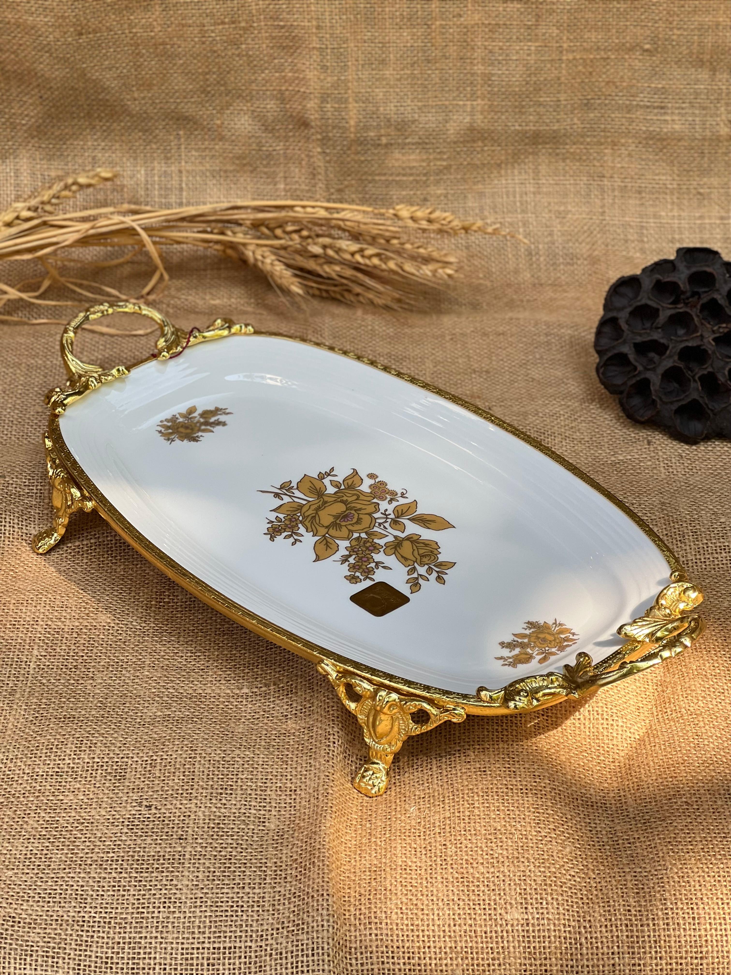 Antique Gold Kulplu Oval Dikdörtgen Tabak 46x22cm