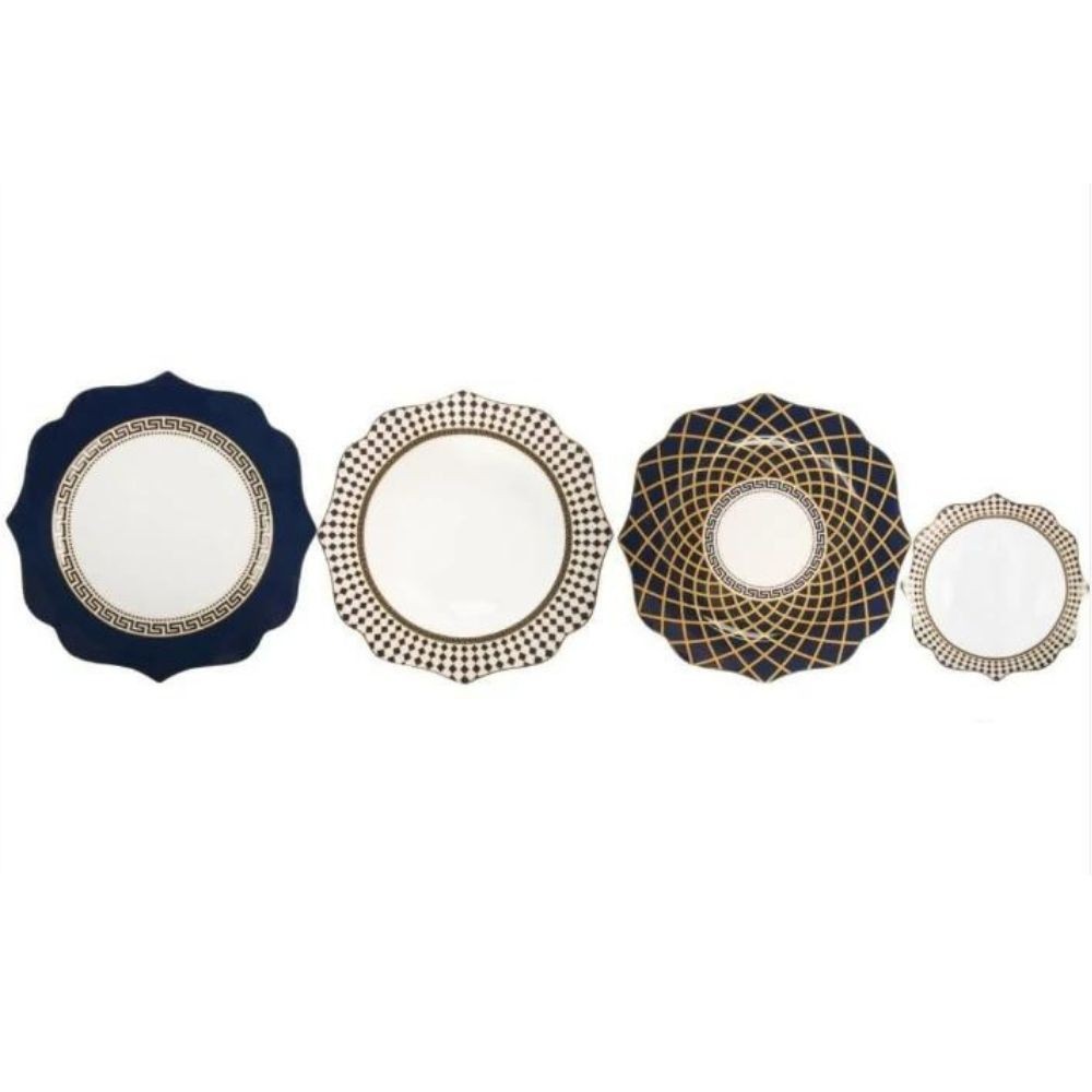Laci̇vert Geometri̇k Desen 6 Ki̇şi̇li̇k 24 Parça Yemek Takımı