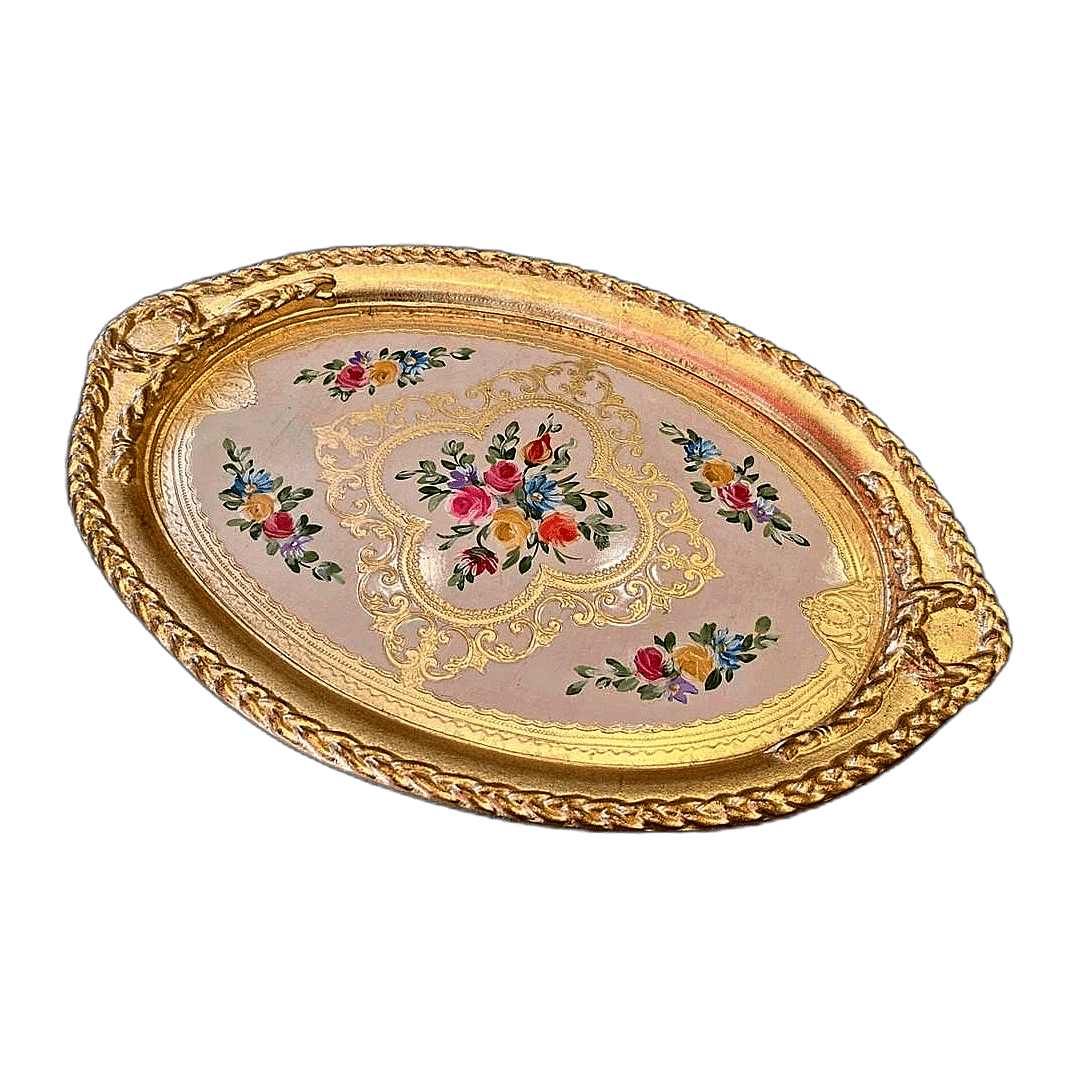 Orijinal İtalyan Gülağacı Oval Tepsi Ivory 51x35cm