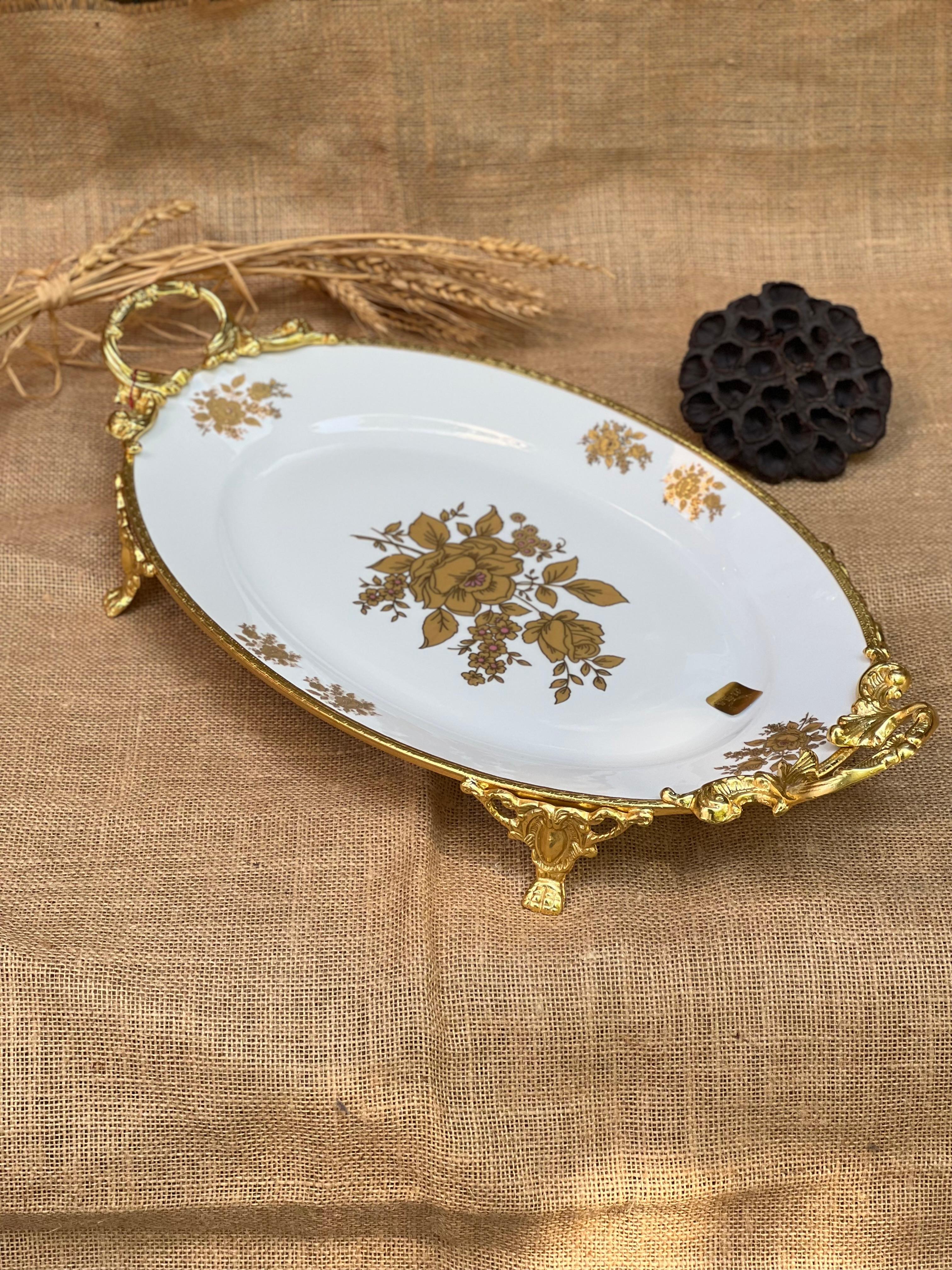 Antique Kulplu Oval İtalyan Tabak 42cm