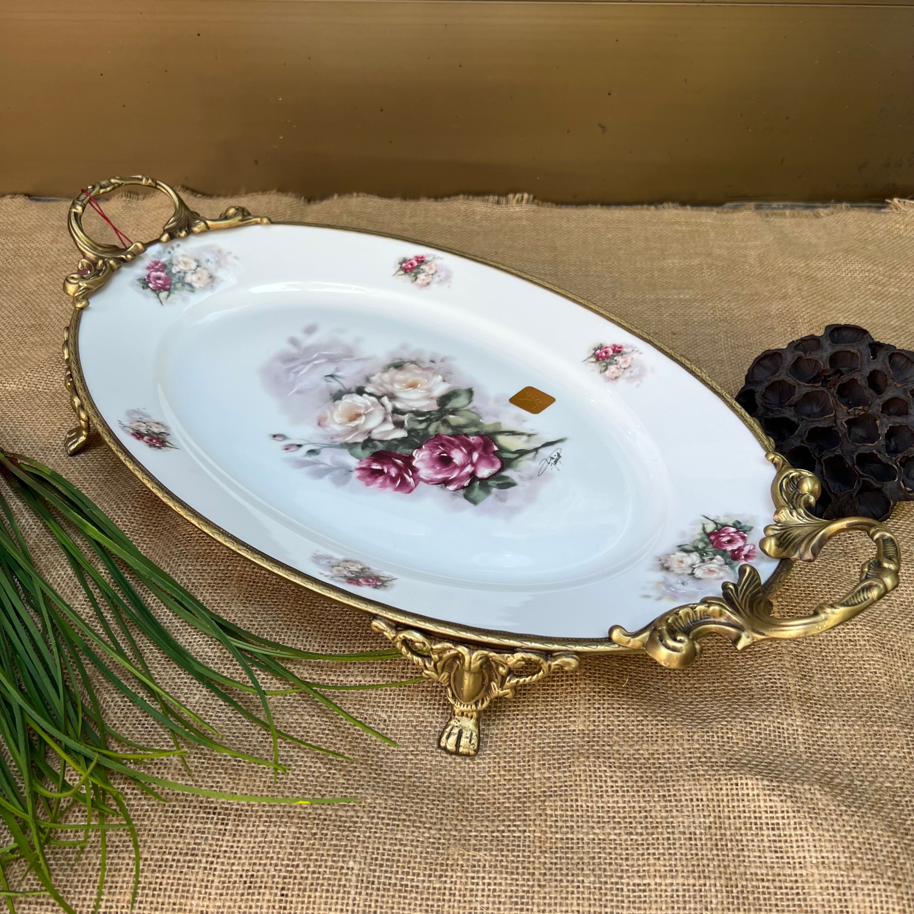Antique Kulplu Oval İtalyan Tabak 50x26cm