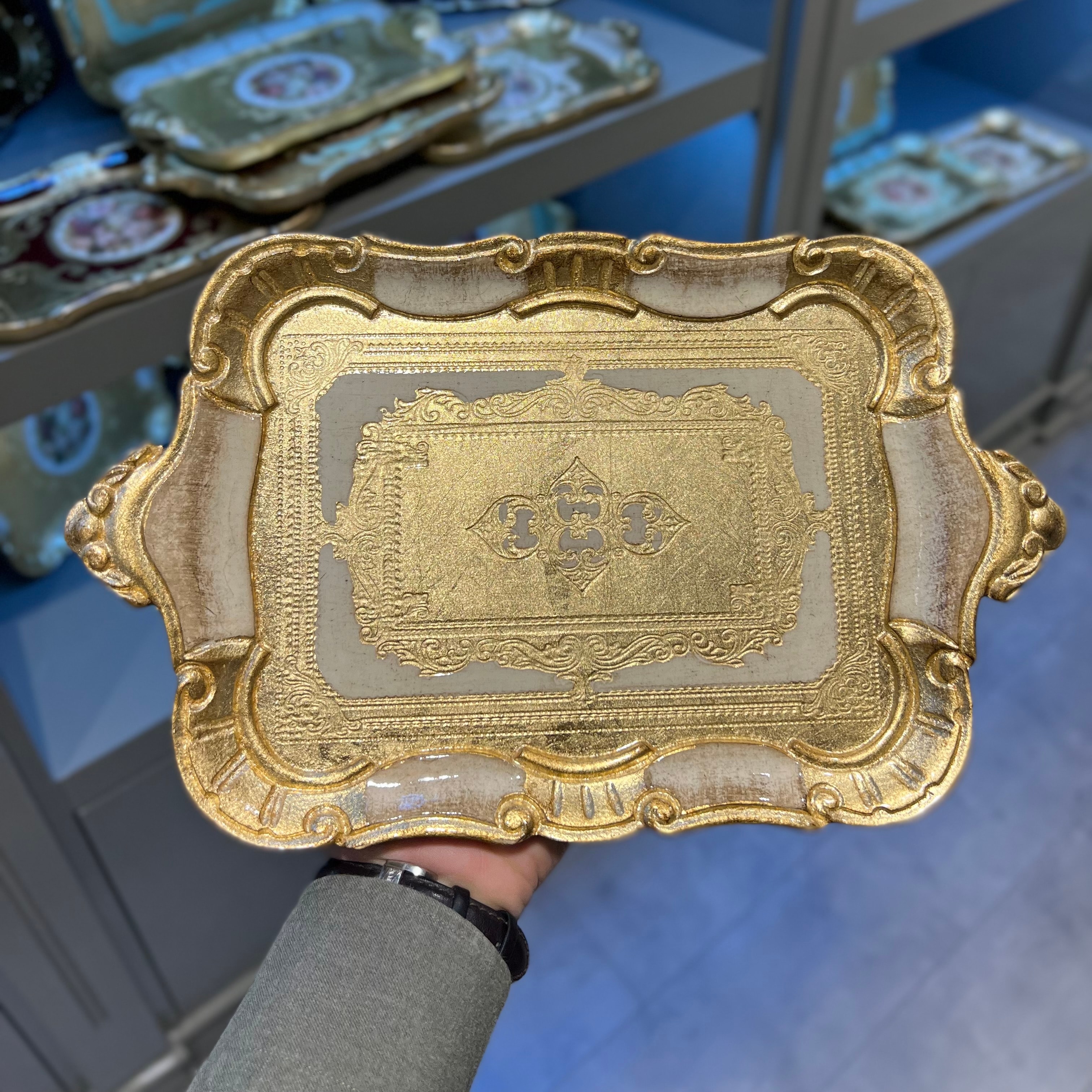 Orijinal İtalyan Gülağacı Dikdörtgen Kulplu Kahve Tepsi Ivory 32x20cm Tek Kişilik