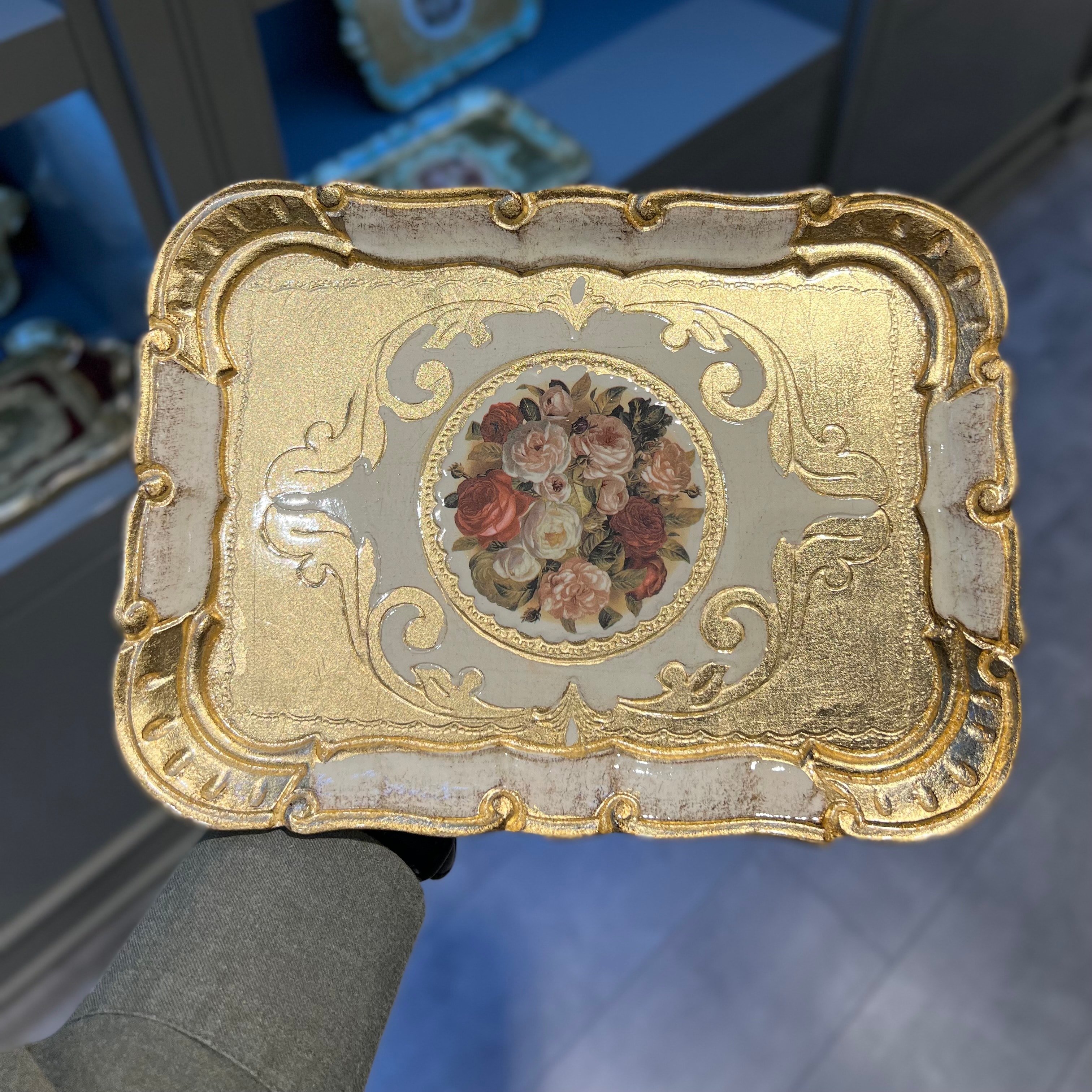 Orijinal İtalyan Gülağacı Dikdörtgen Tepsi Krem 26x19cm Tek Kişilik