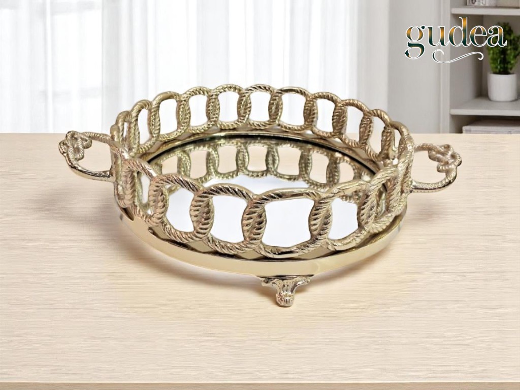 Yuvarlak Pirinç Tepsi Gold 56*38*25cm