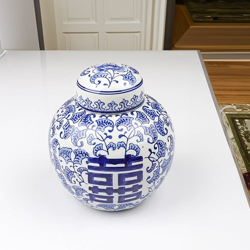 Bleu Blanc Porselen Tombul Küp 20cm