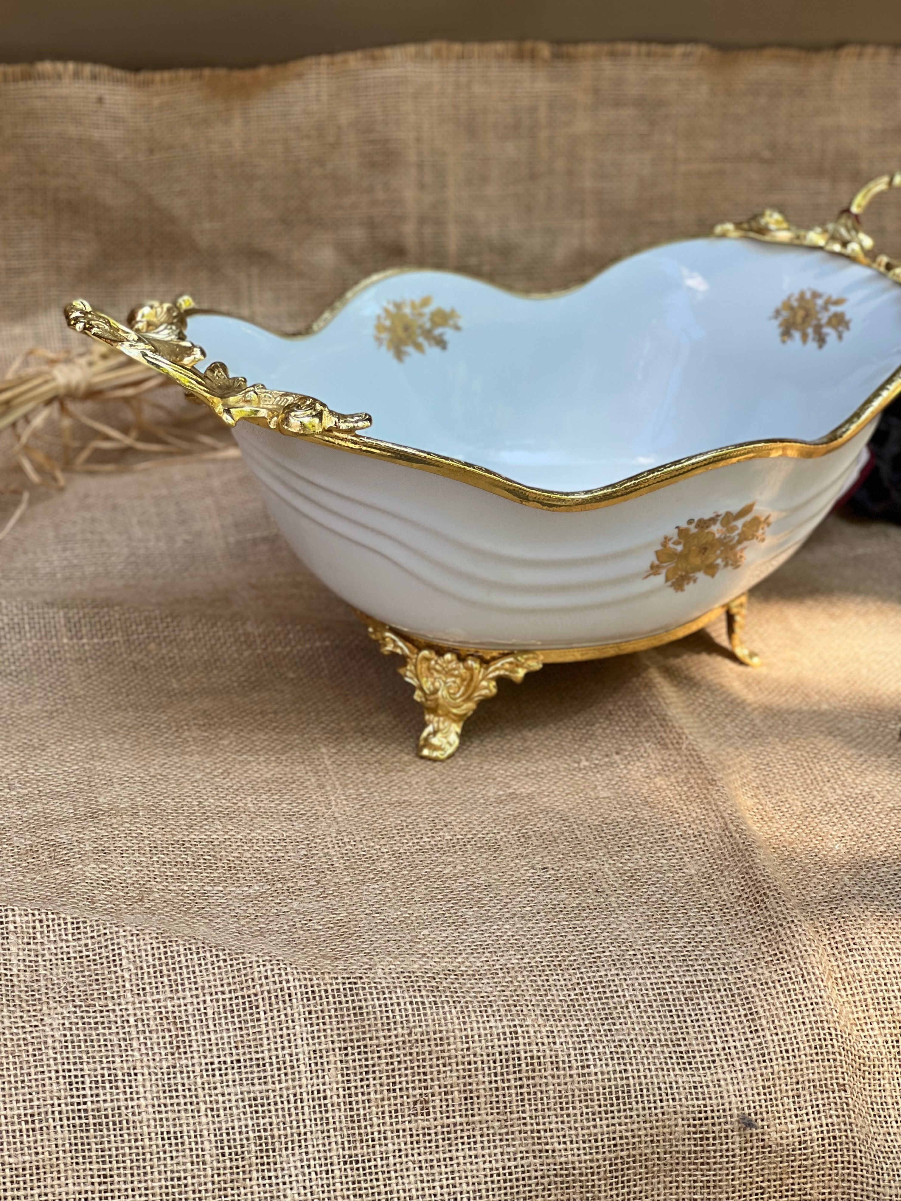 Antique Gold Kulplu Oval Ava Kase Büyük 45x23cm